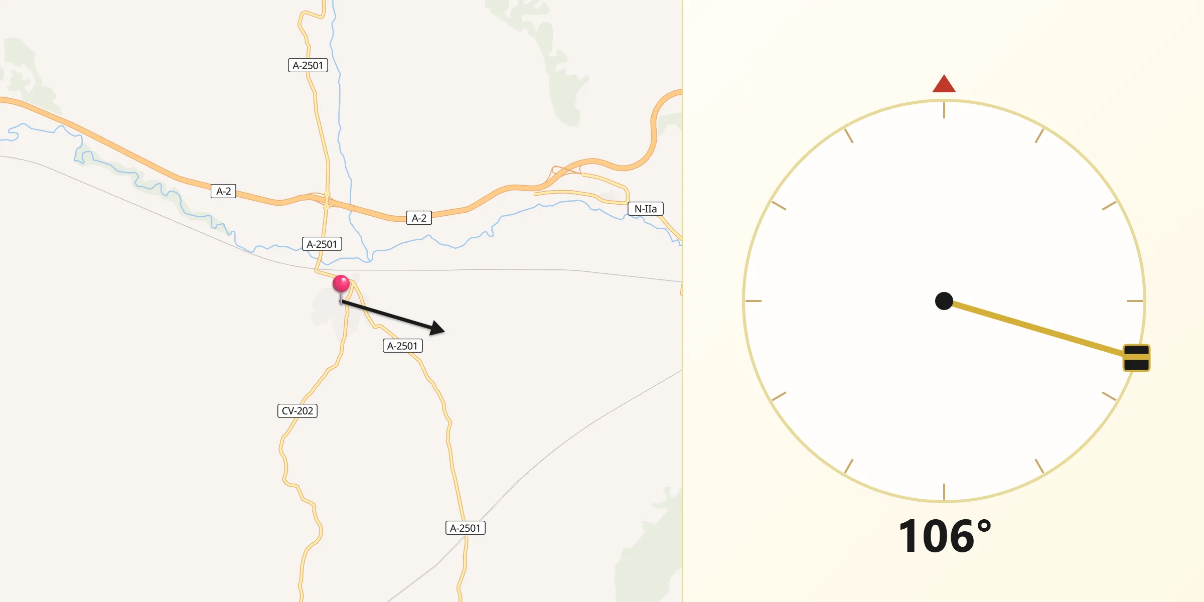 Dirección de la Qibla desde Cetina