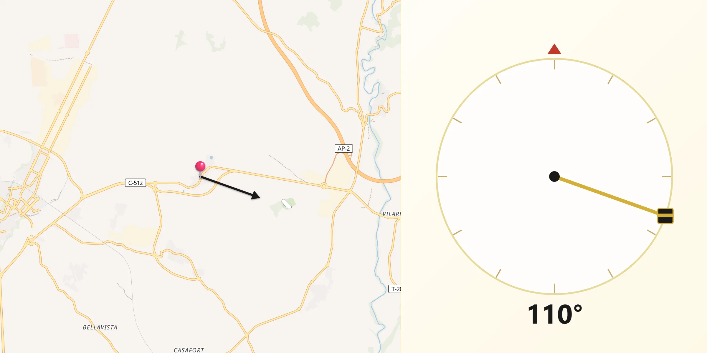 Dirección de la Qibla desde Alió