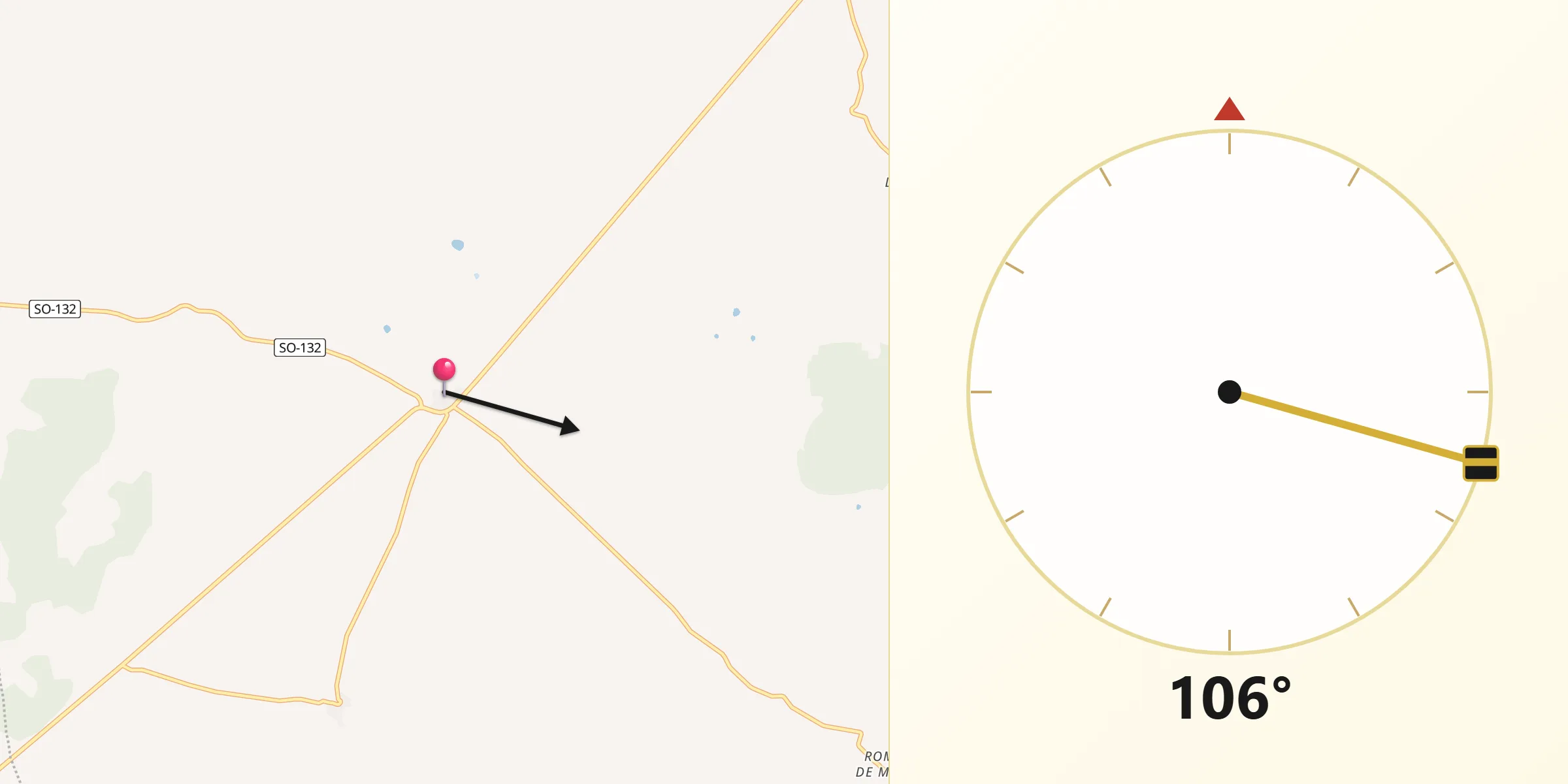 Dirección de la Qibla desde Baraona