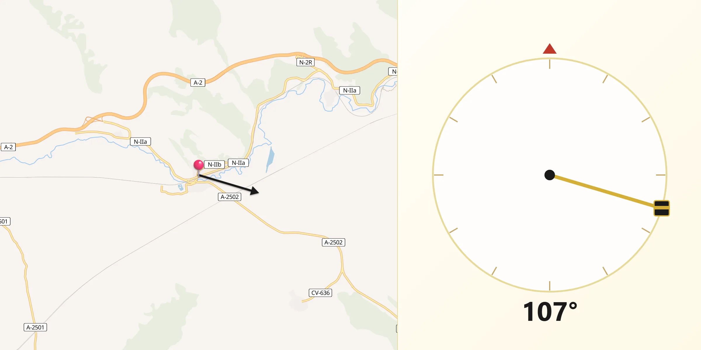 Dirección de la Qibla desde Alhama de Aragón