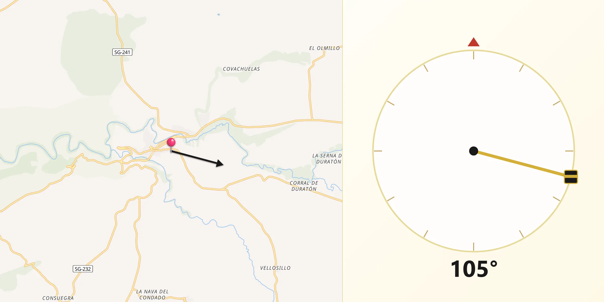 Dirección de la Qibla desde Sepúlveda