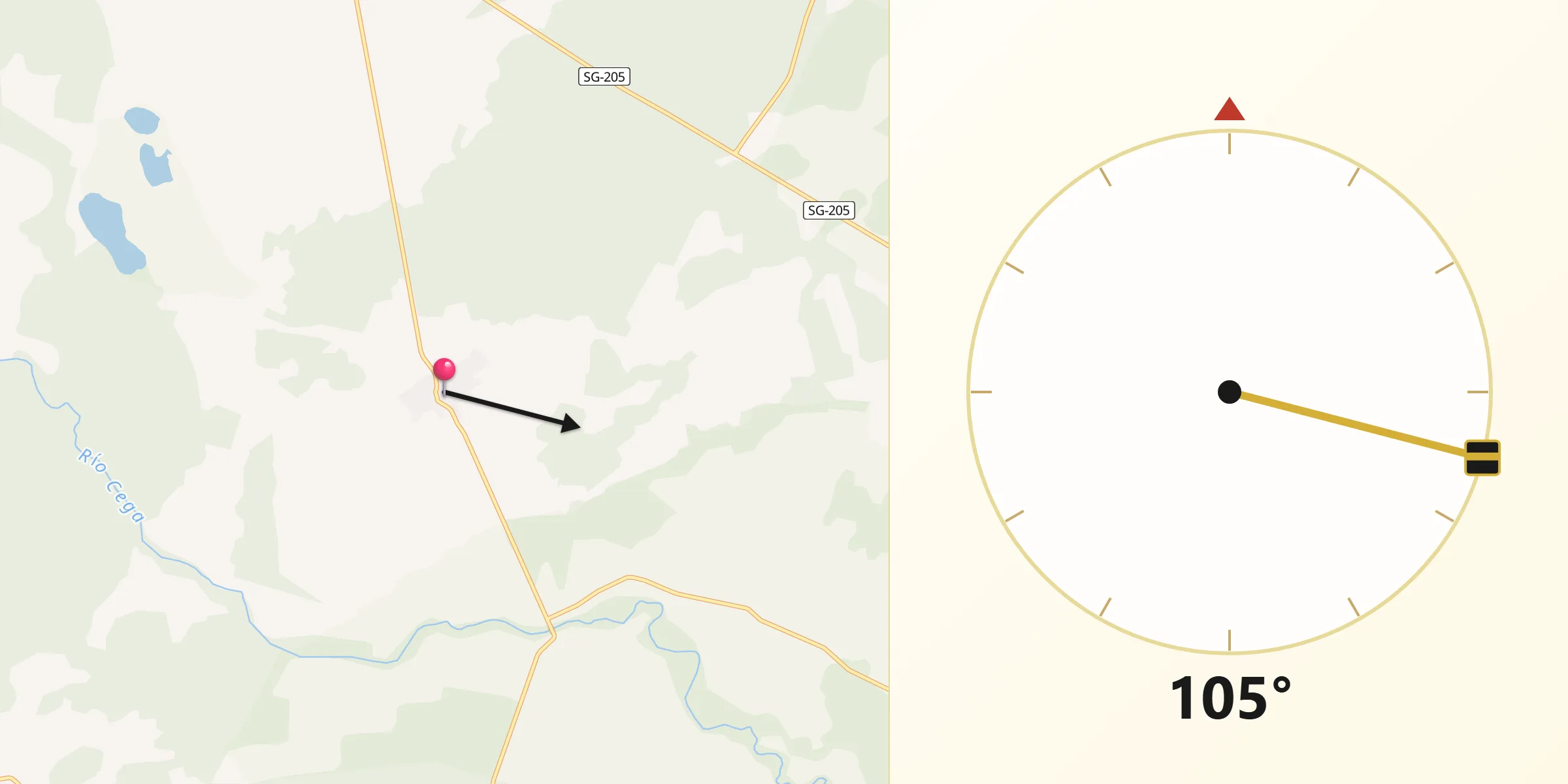Dirección de la Qibla desde Lastras de Cuéllar