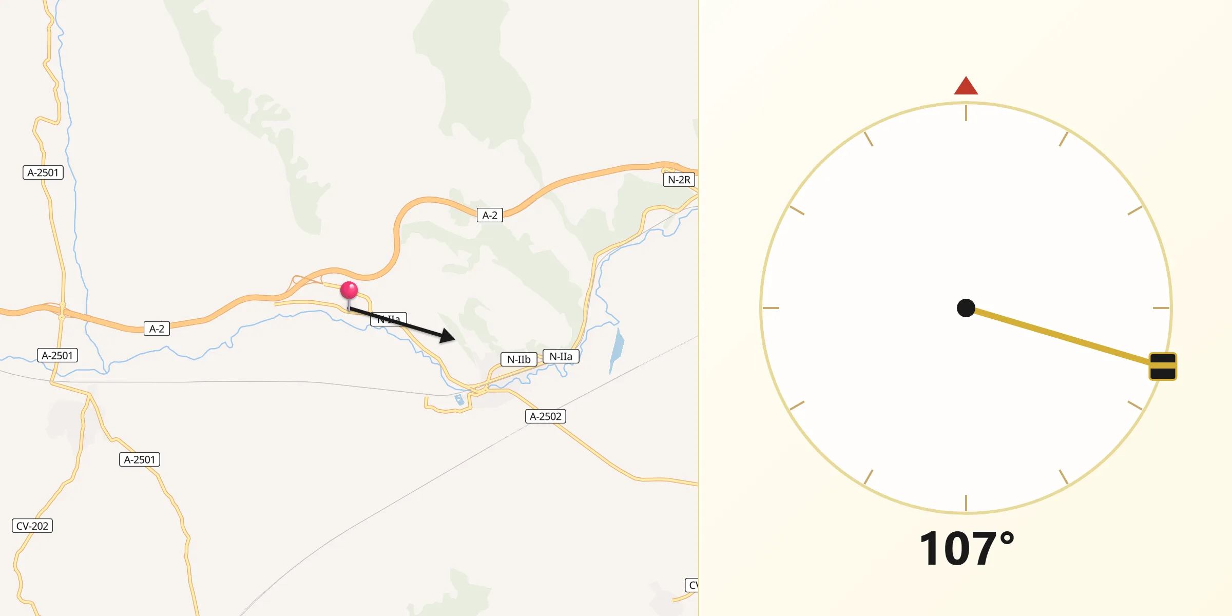 Dirección de la Qibla desde Contamina