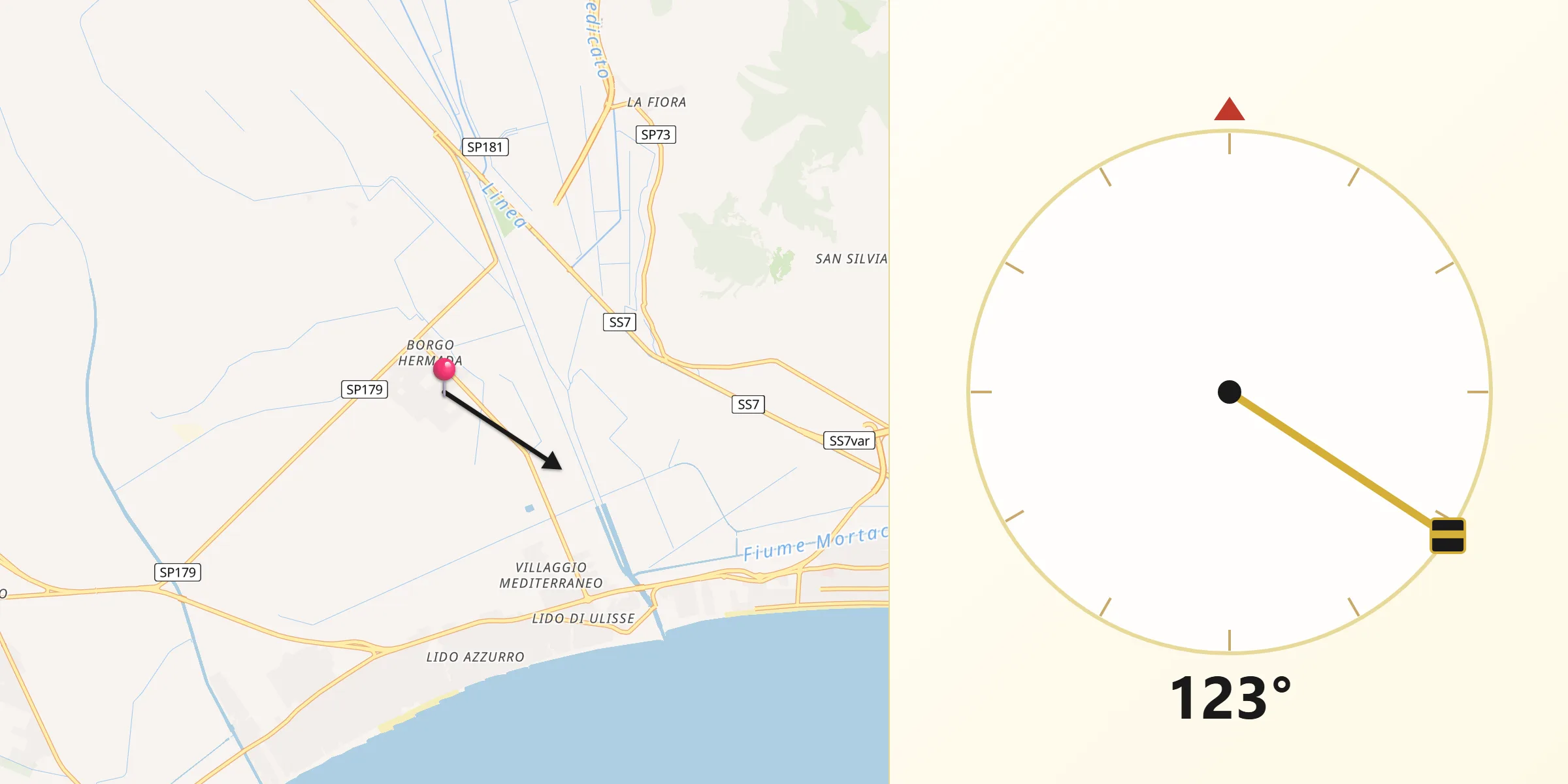 Direzione della Qibla da Borgo Hermada