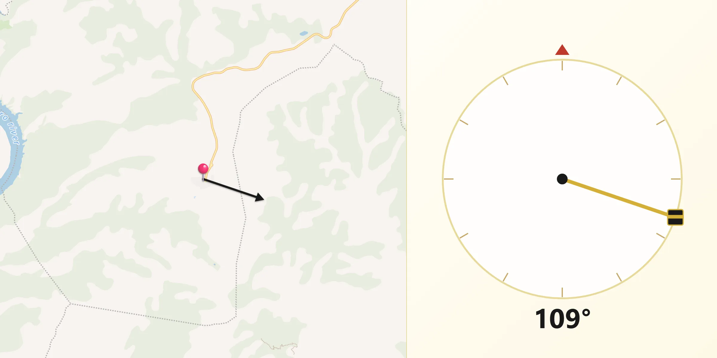 Dirección de la Qibla desde Almatret