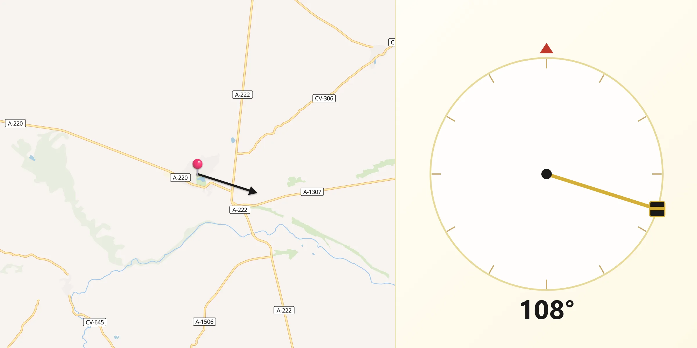Dirección de la Qibla desde Belchite