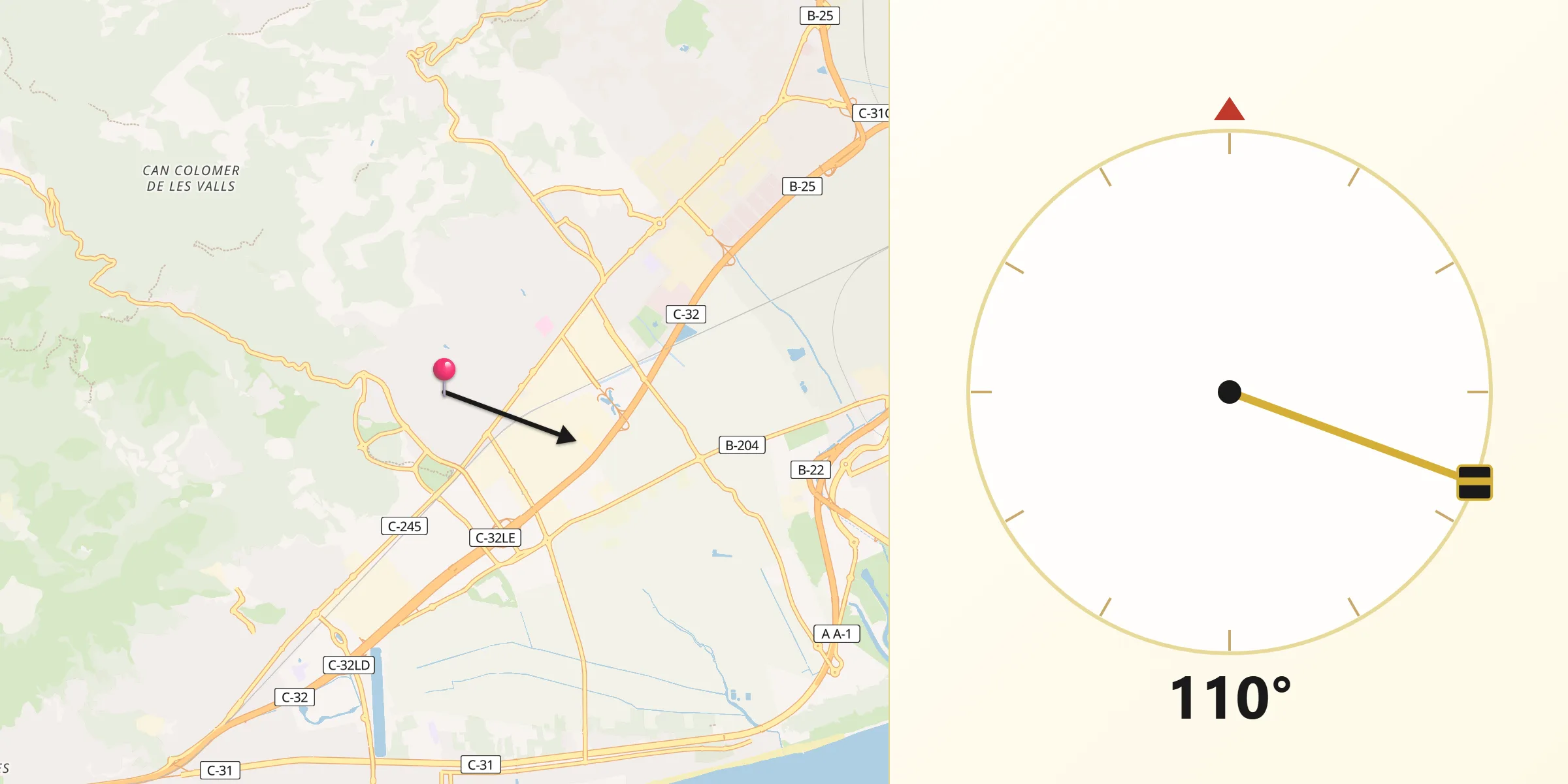 Dirección de la Qibla desde Gavà