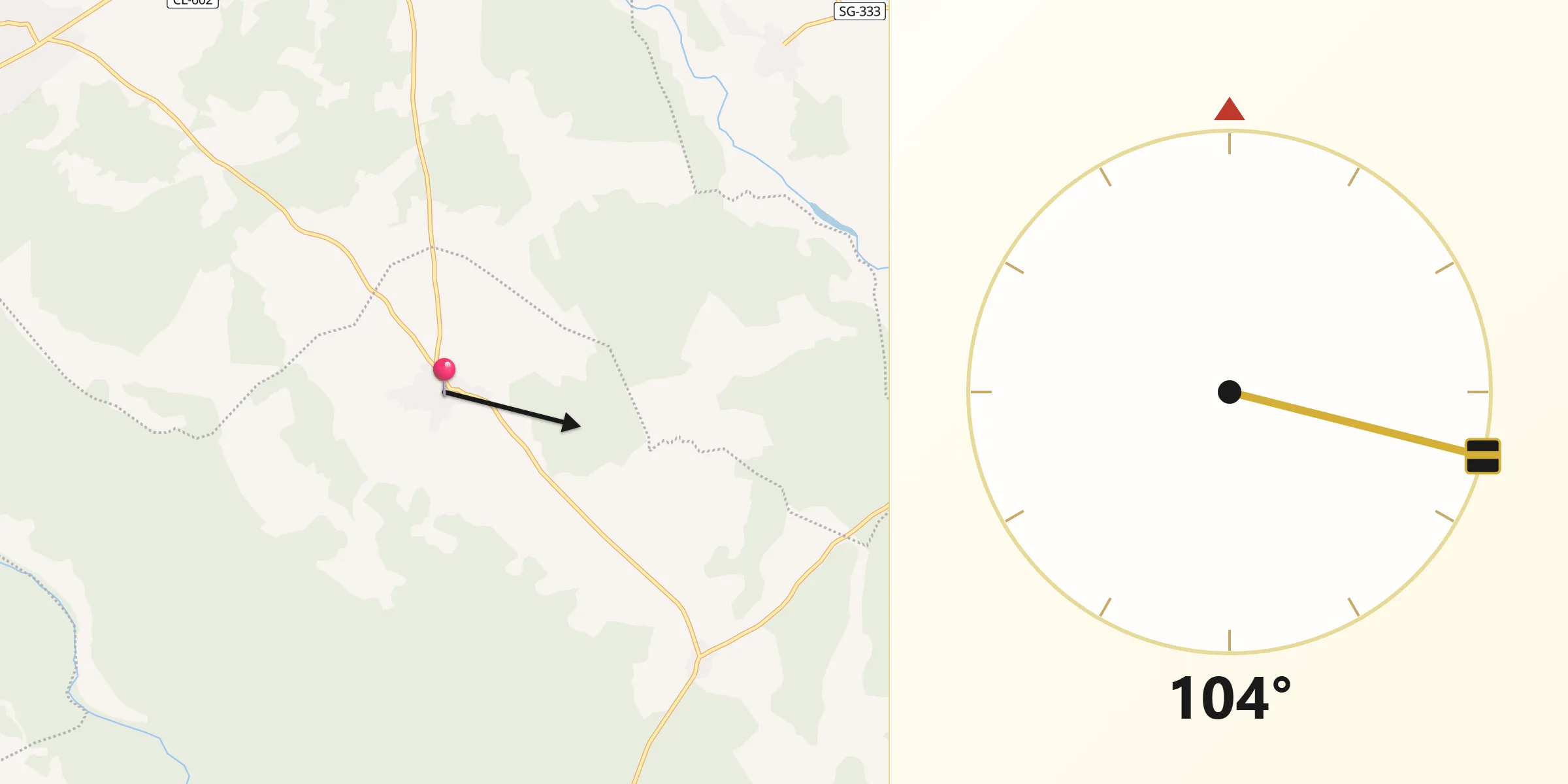 Dirección de la Qibla desde Villaverde de Íscar