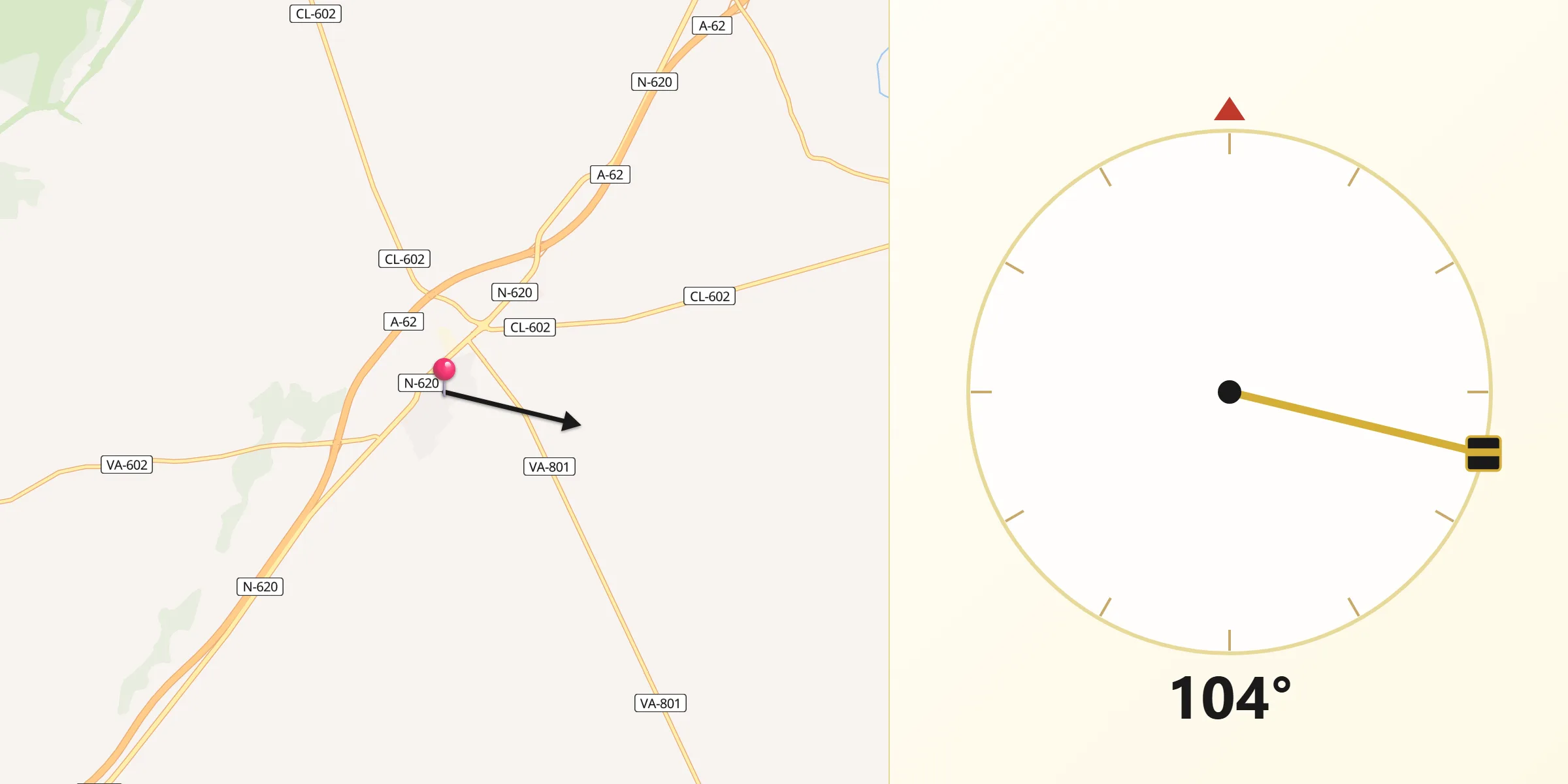 Dirección de la Qibla desde Alaejos
