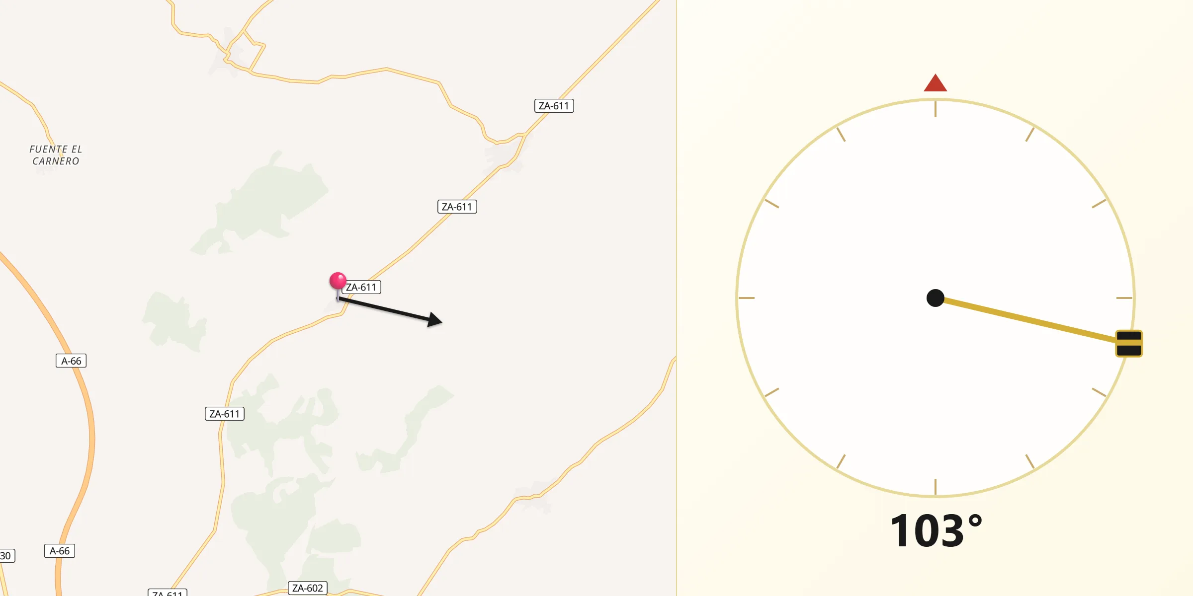 Dirección de la Qibla desde Cuelgamures
