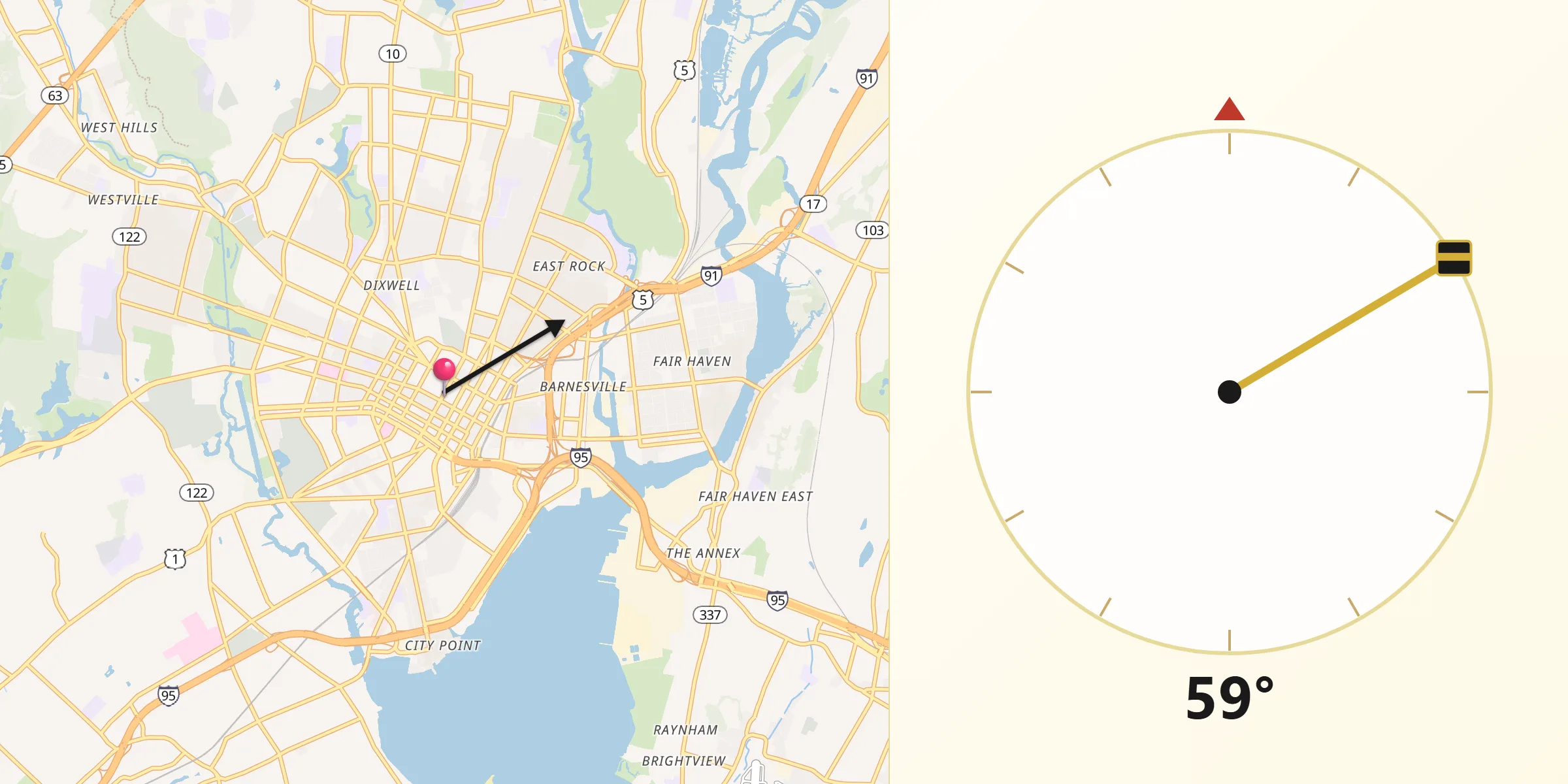 Qibla Direction from New Haven