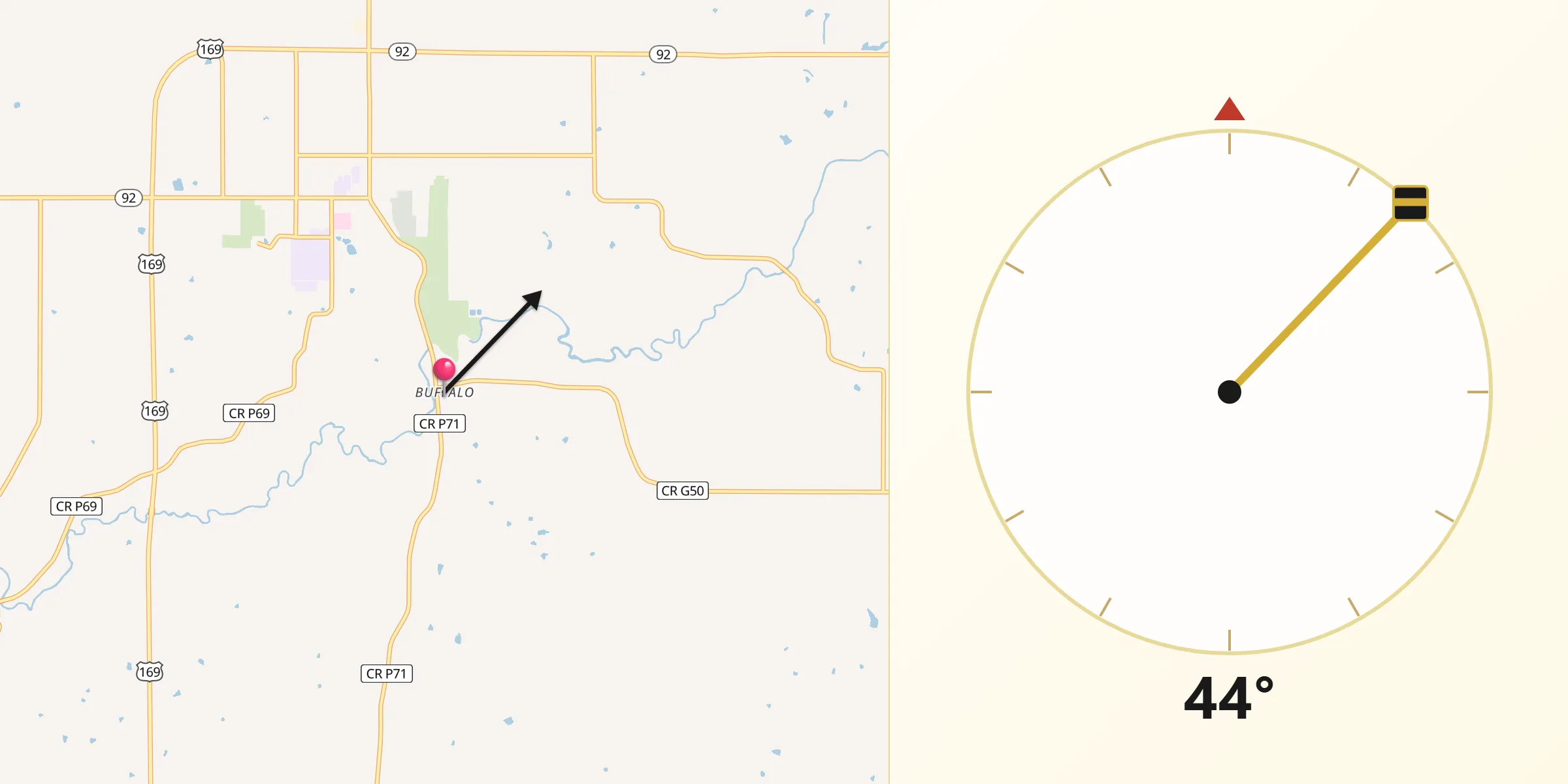 Qibla Direction from Buffalo (historical)