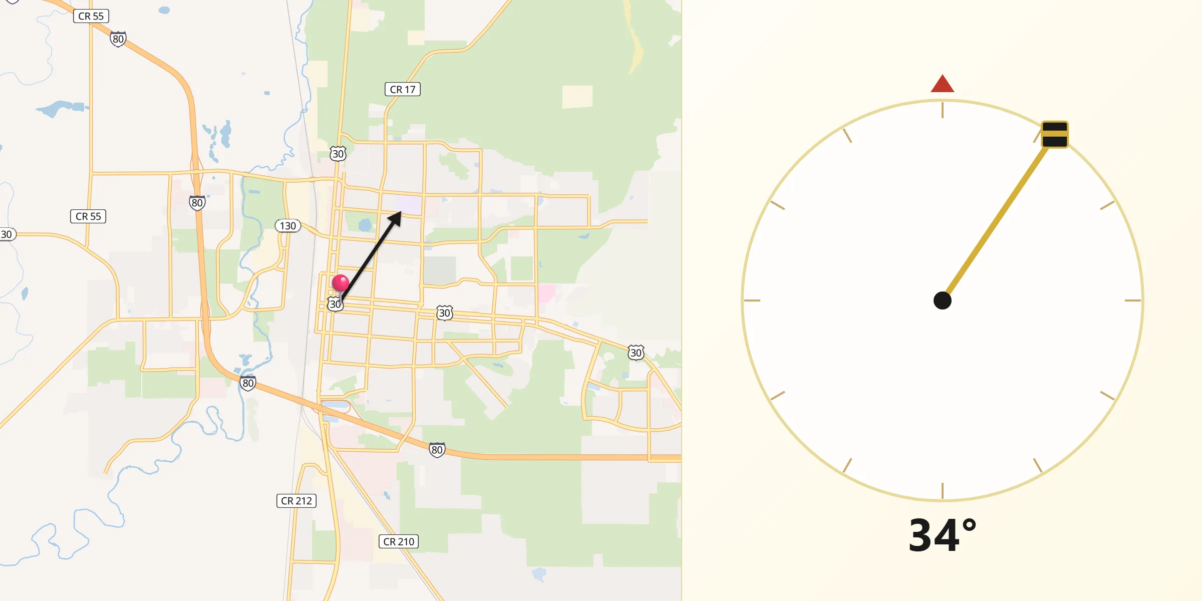 Qibla Direction from Laramie