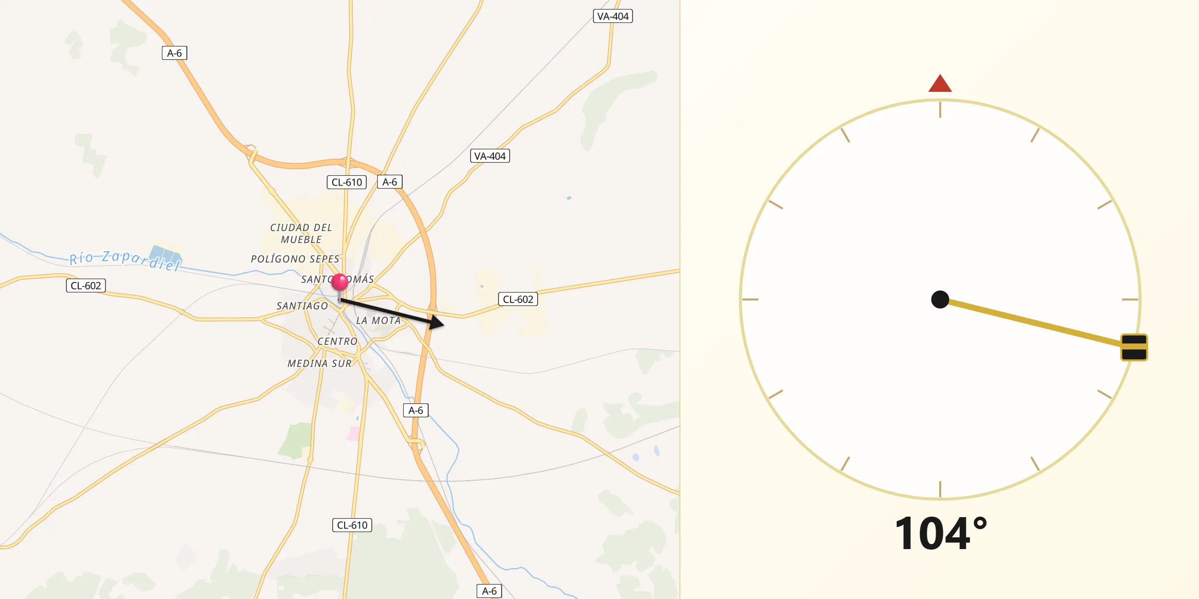 Dirección de la Qibla desde Medina del Campo