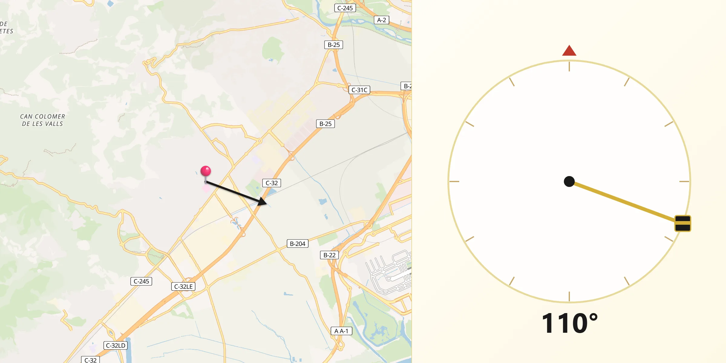 Dirección de la Qibla desde Viladecans