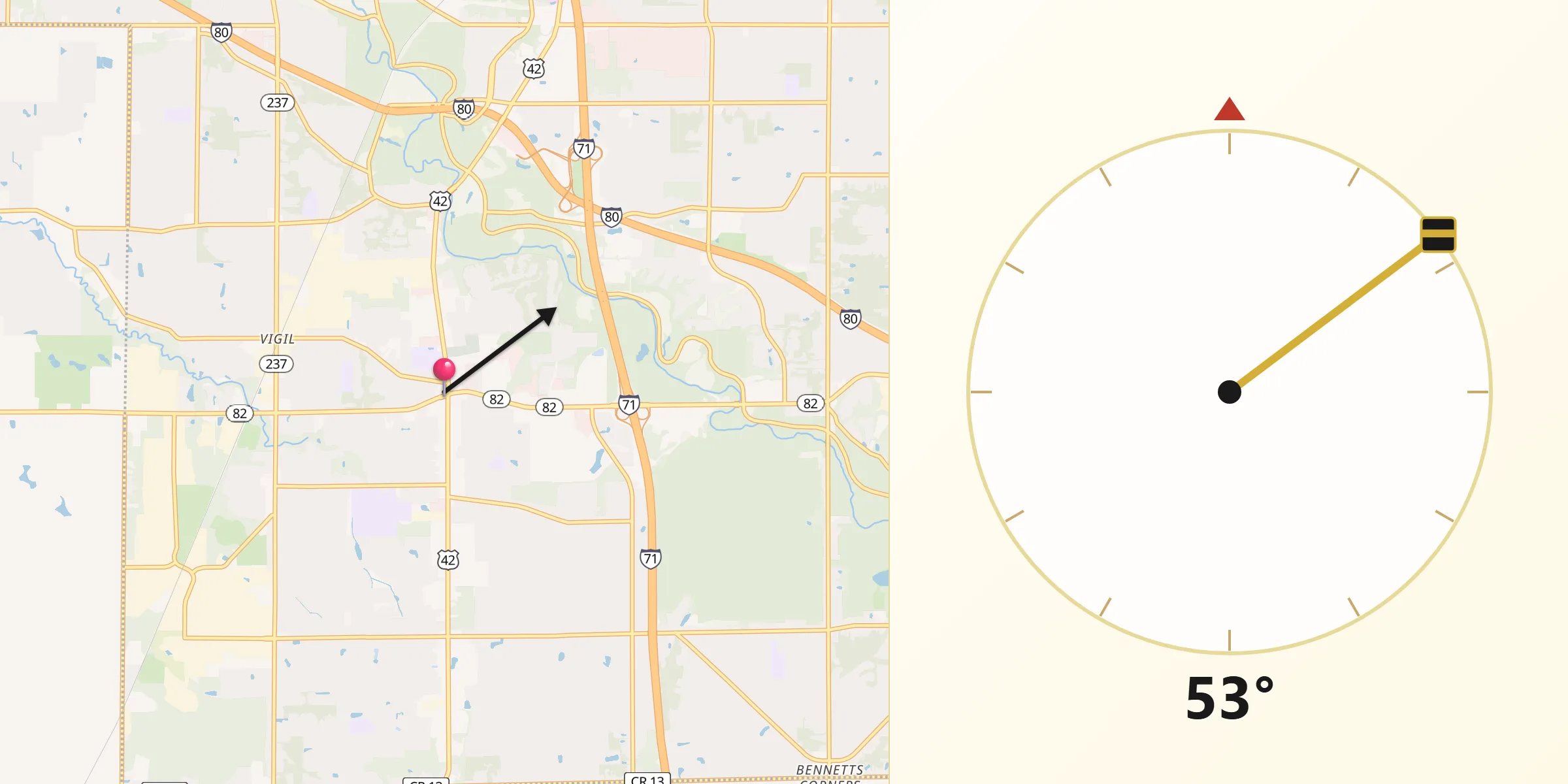 Qibla Direction from Strongsville