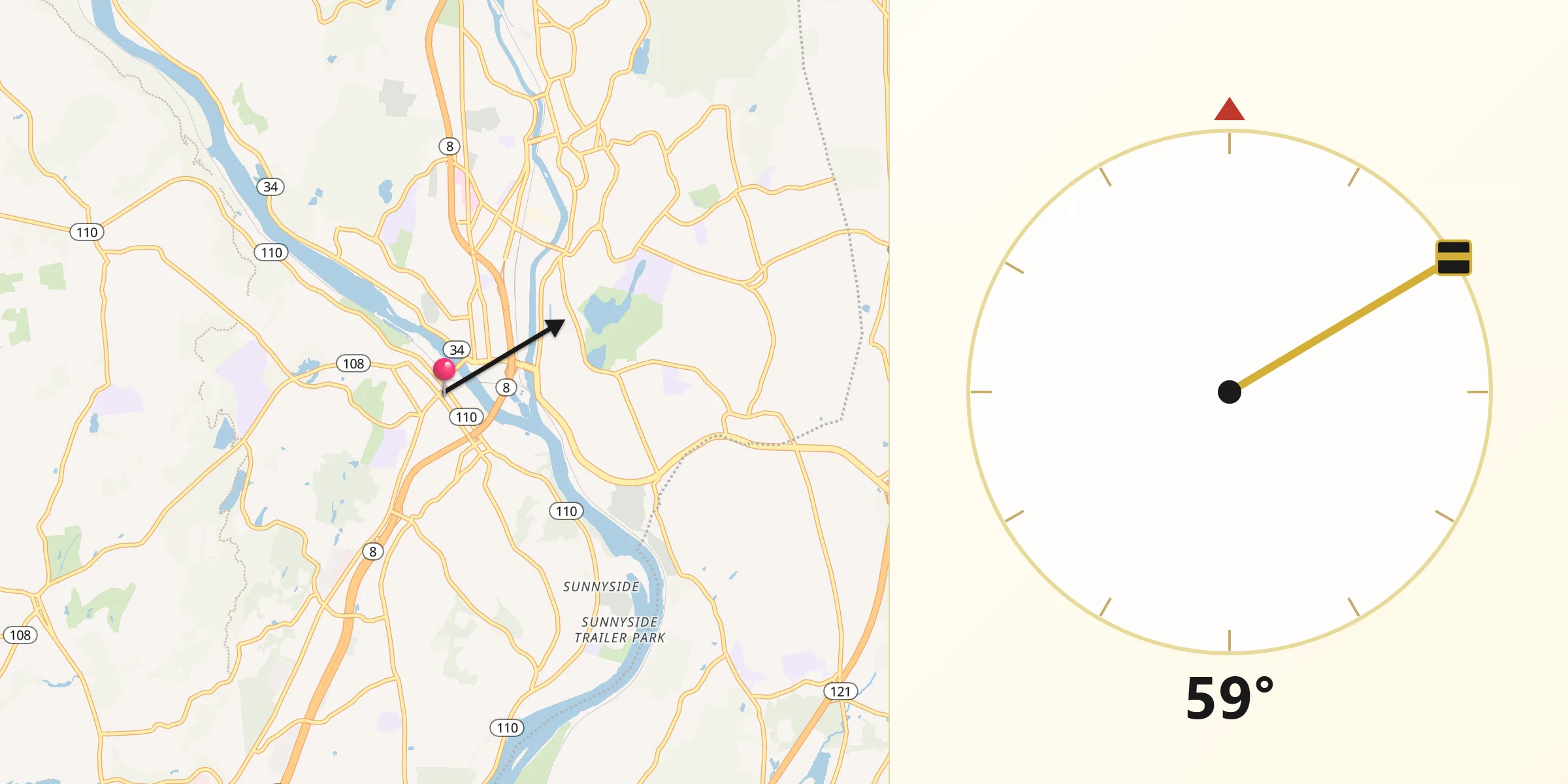 Qibla Direction from Shelton