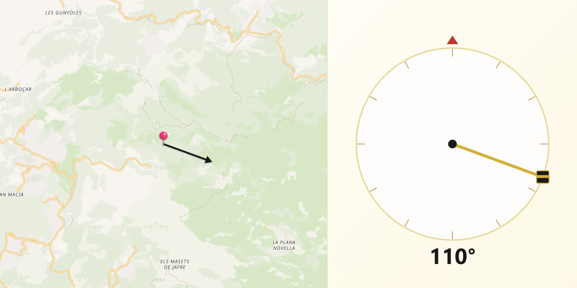 Dirección de la Qibla desde Olivella