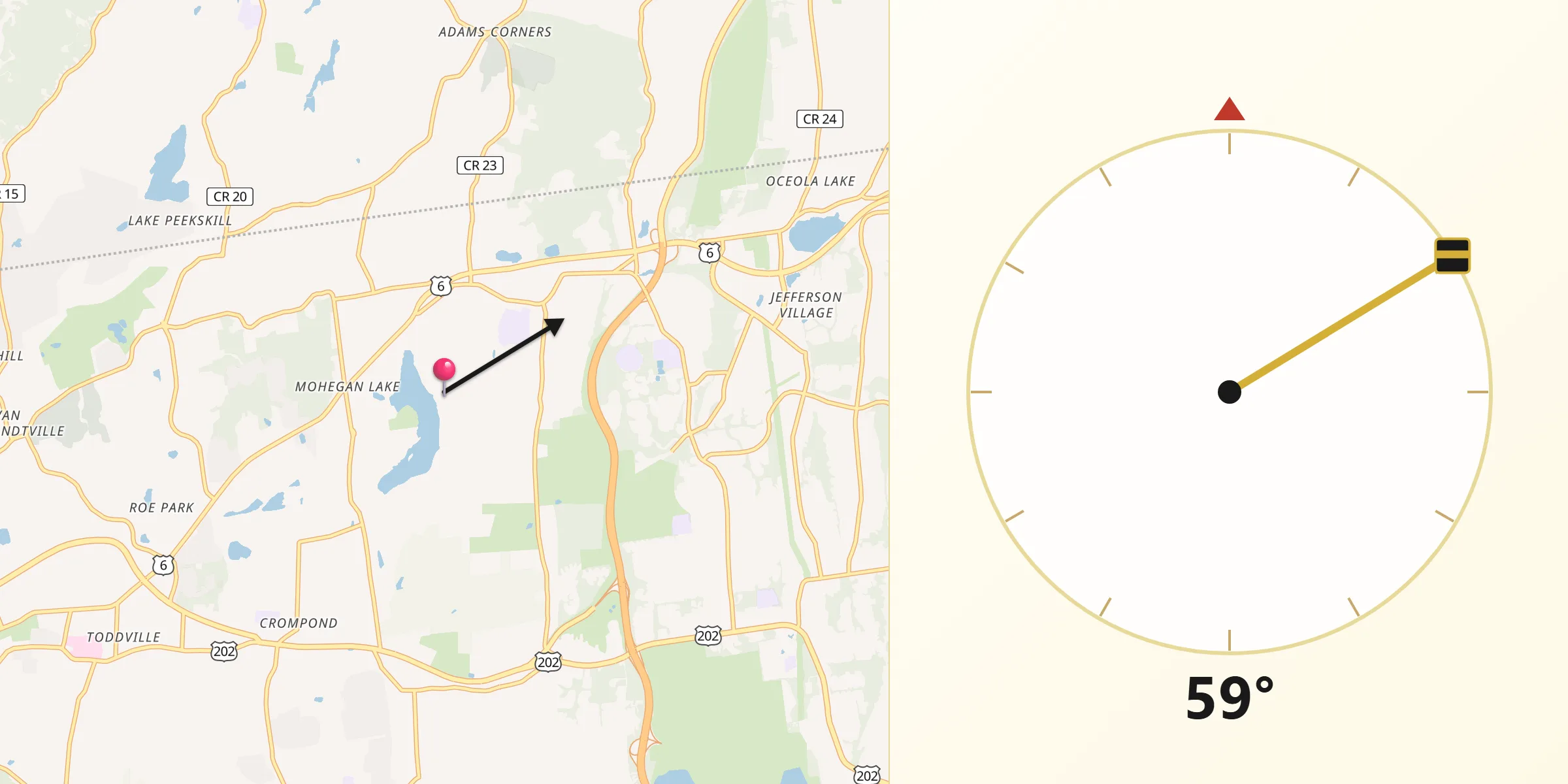 Qibla Direction from Lake Mohegan