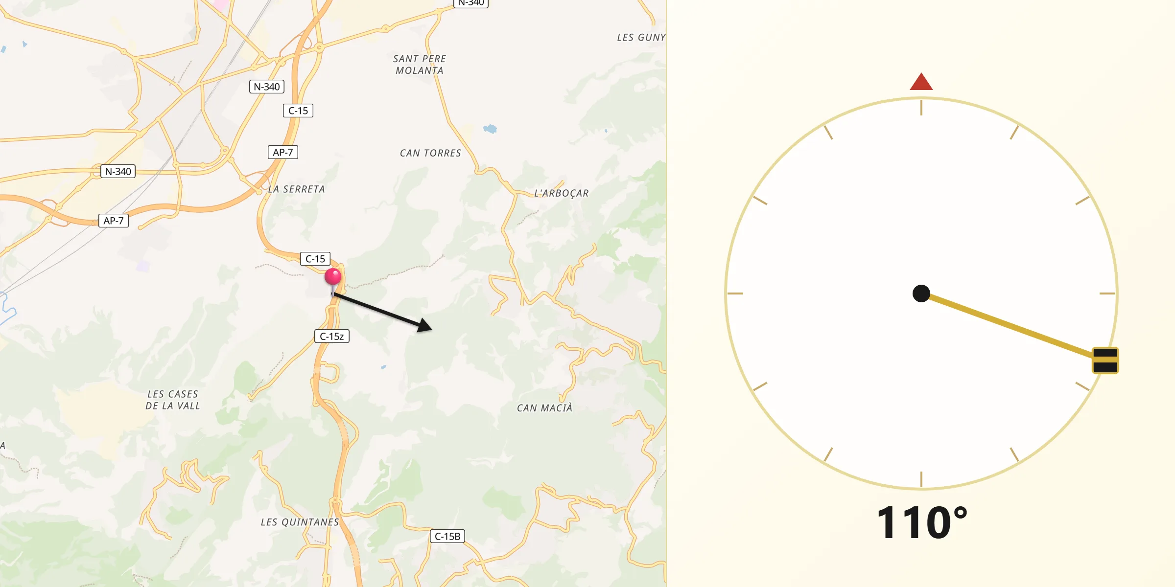 Dirección de la Qibla desde Olèrdola