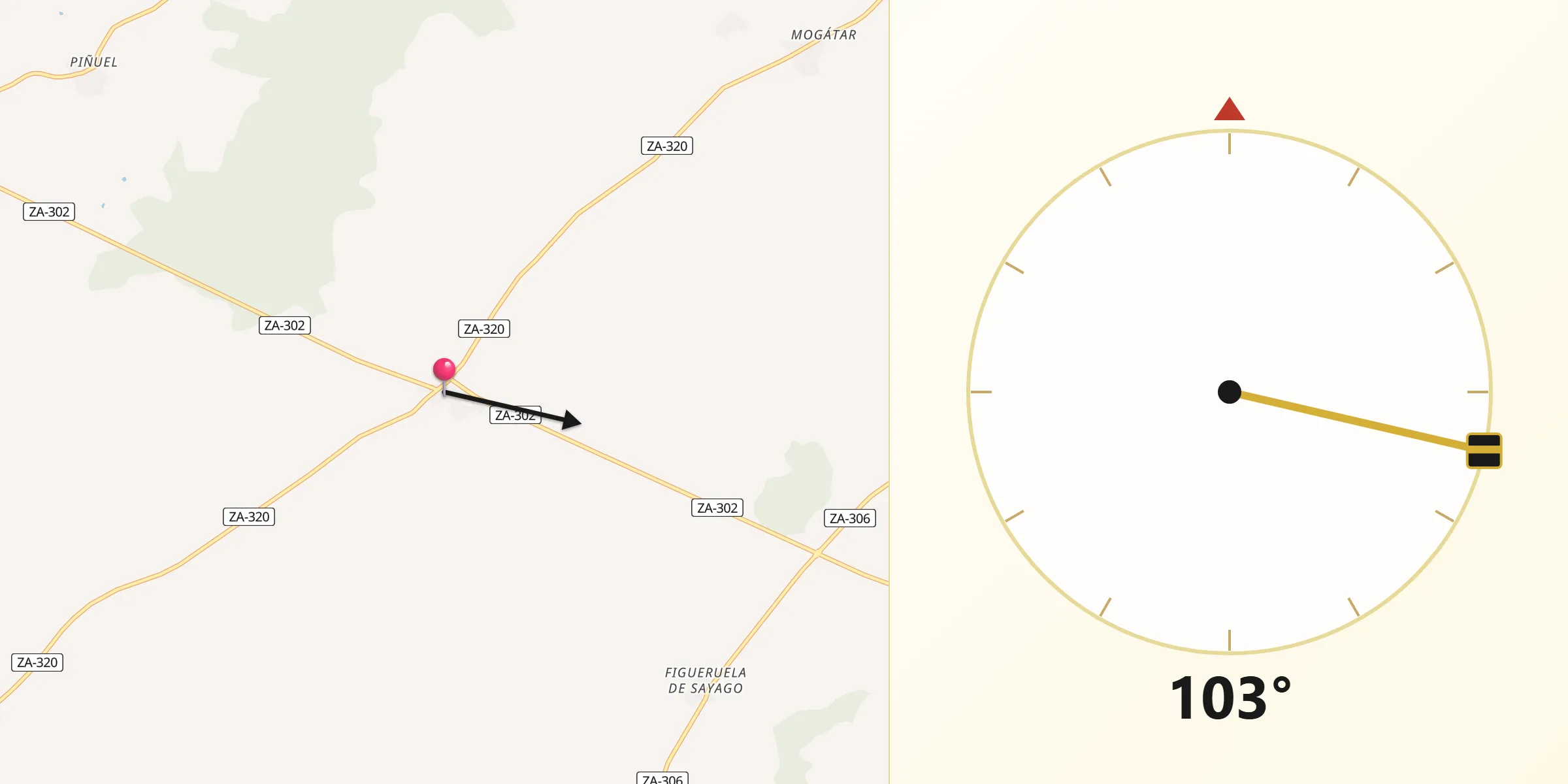 Dirección de la Qibla desde Fresno de Sayago