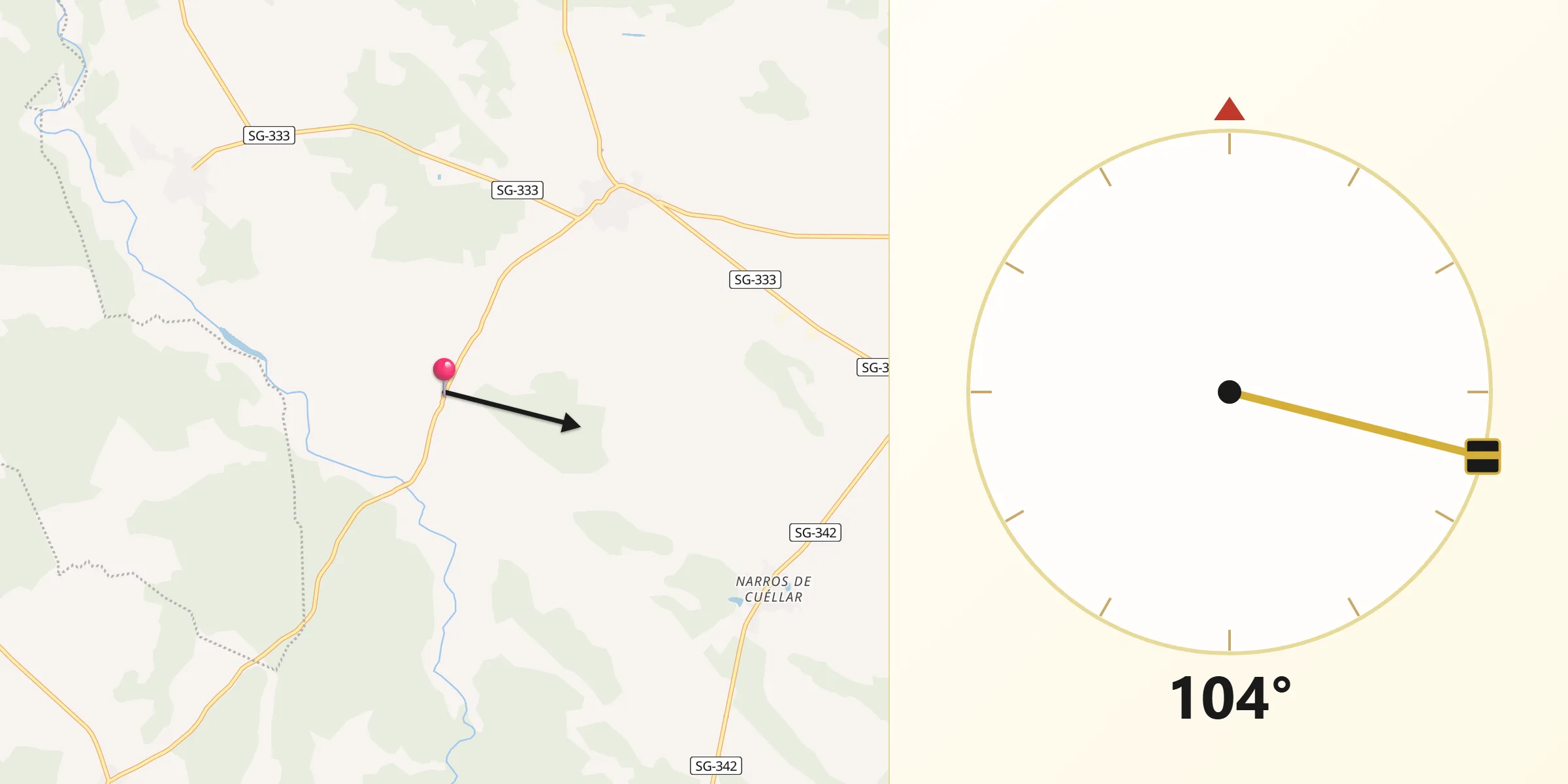 Dirección de la Qibla desde Fresneda de Cuéllar