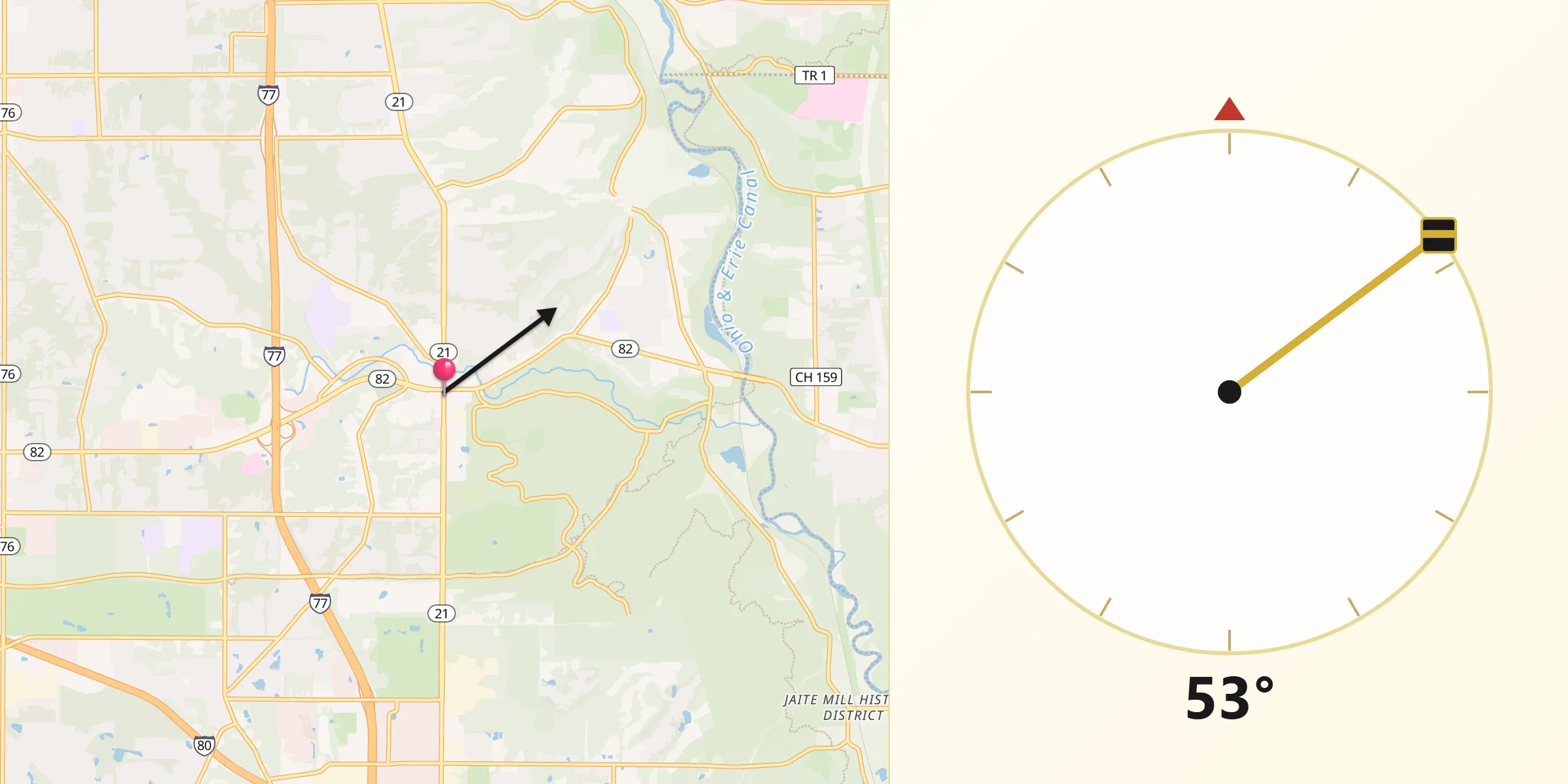 Qibla Direction from Brecksville