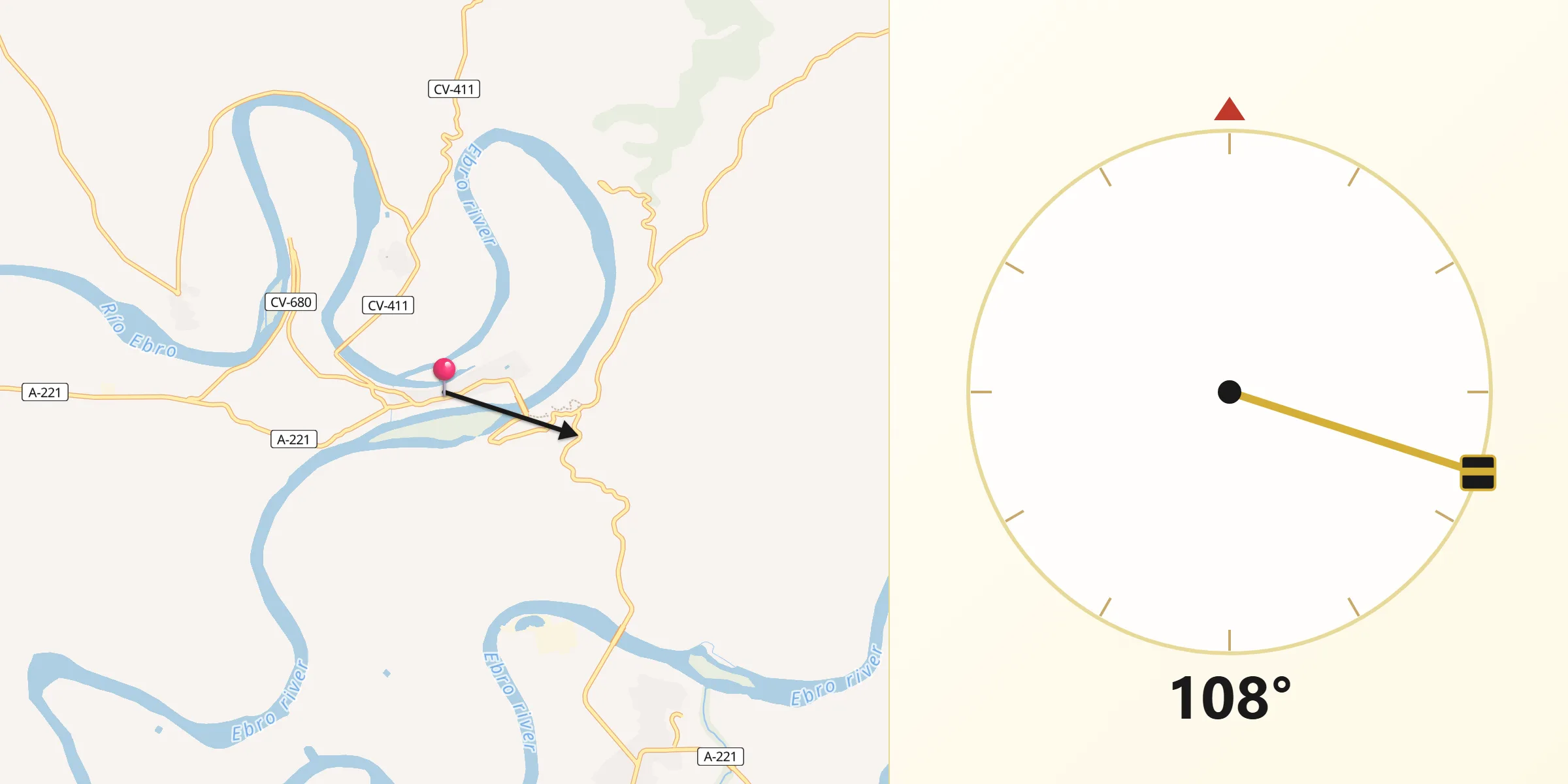 Dirección de la Qibla desde Sástago