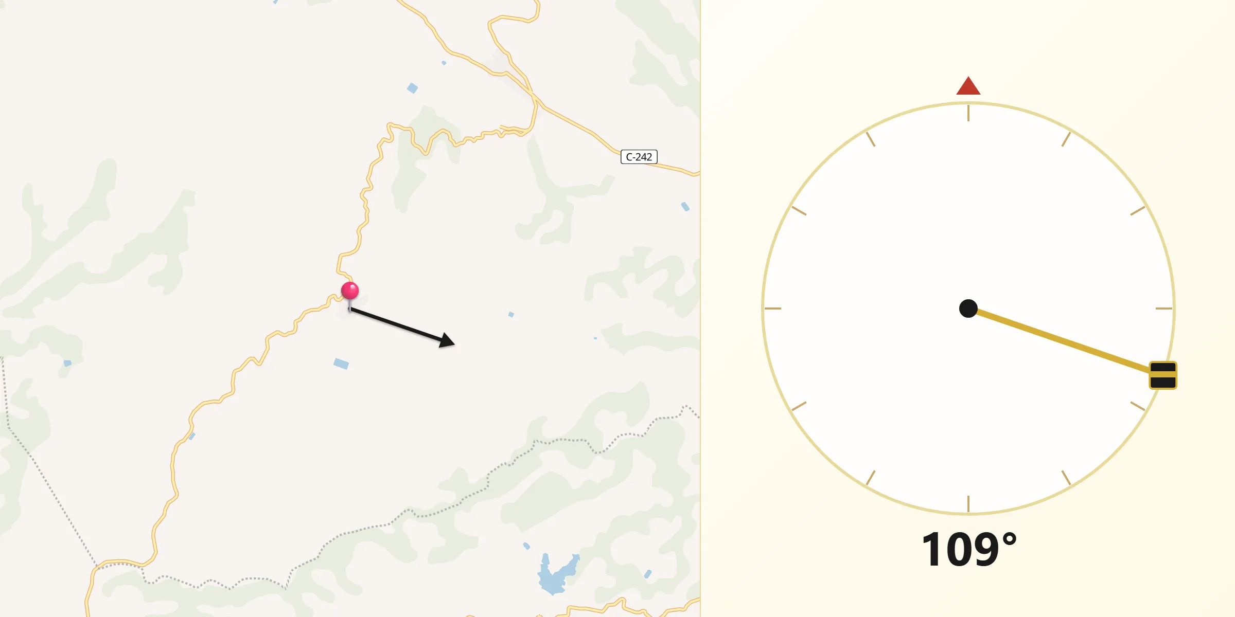 Dirección de la Qibla desde Bovera