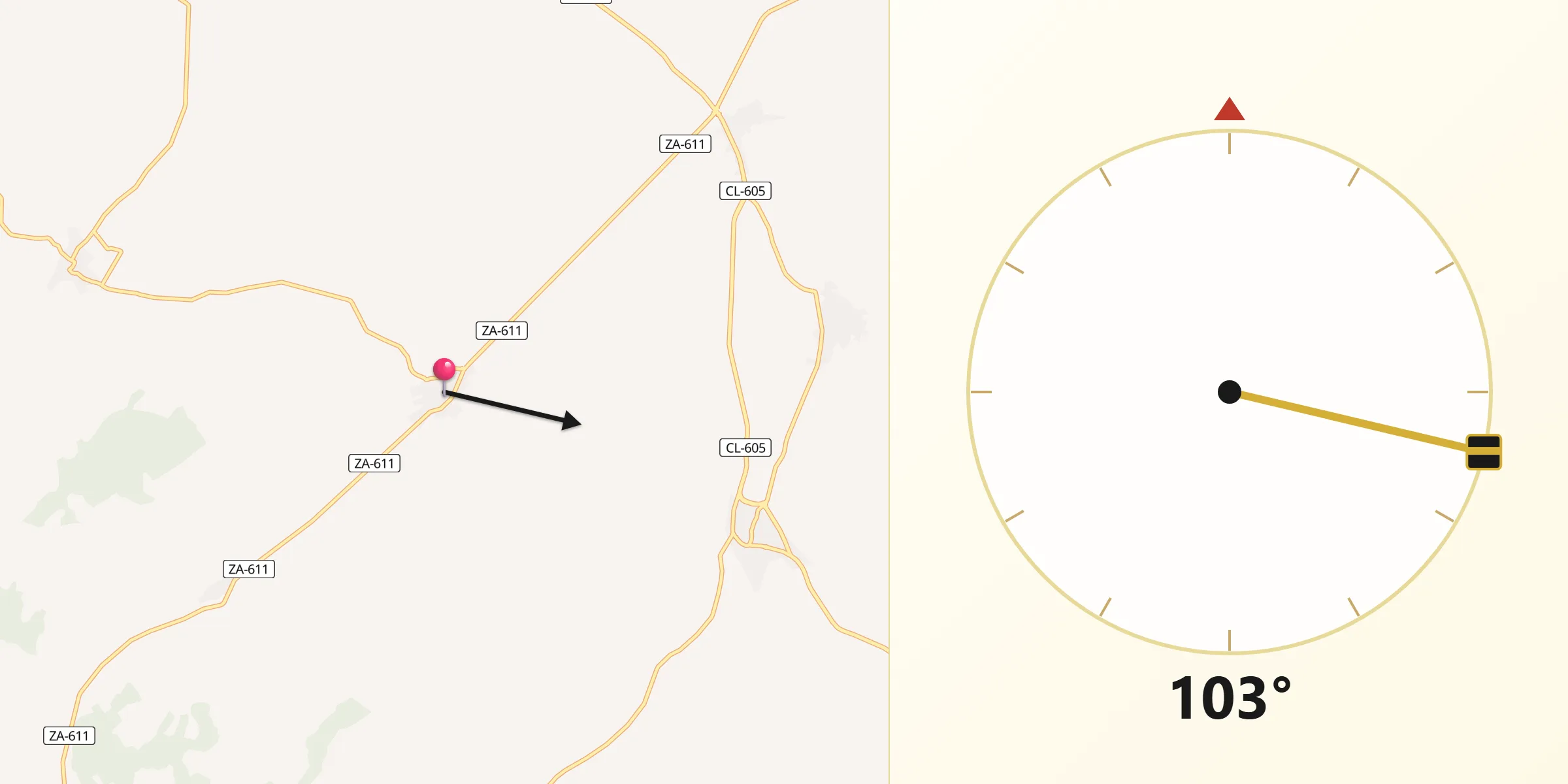 Dirección de la Qibla desde Fuentespreadas