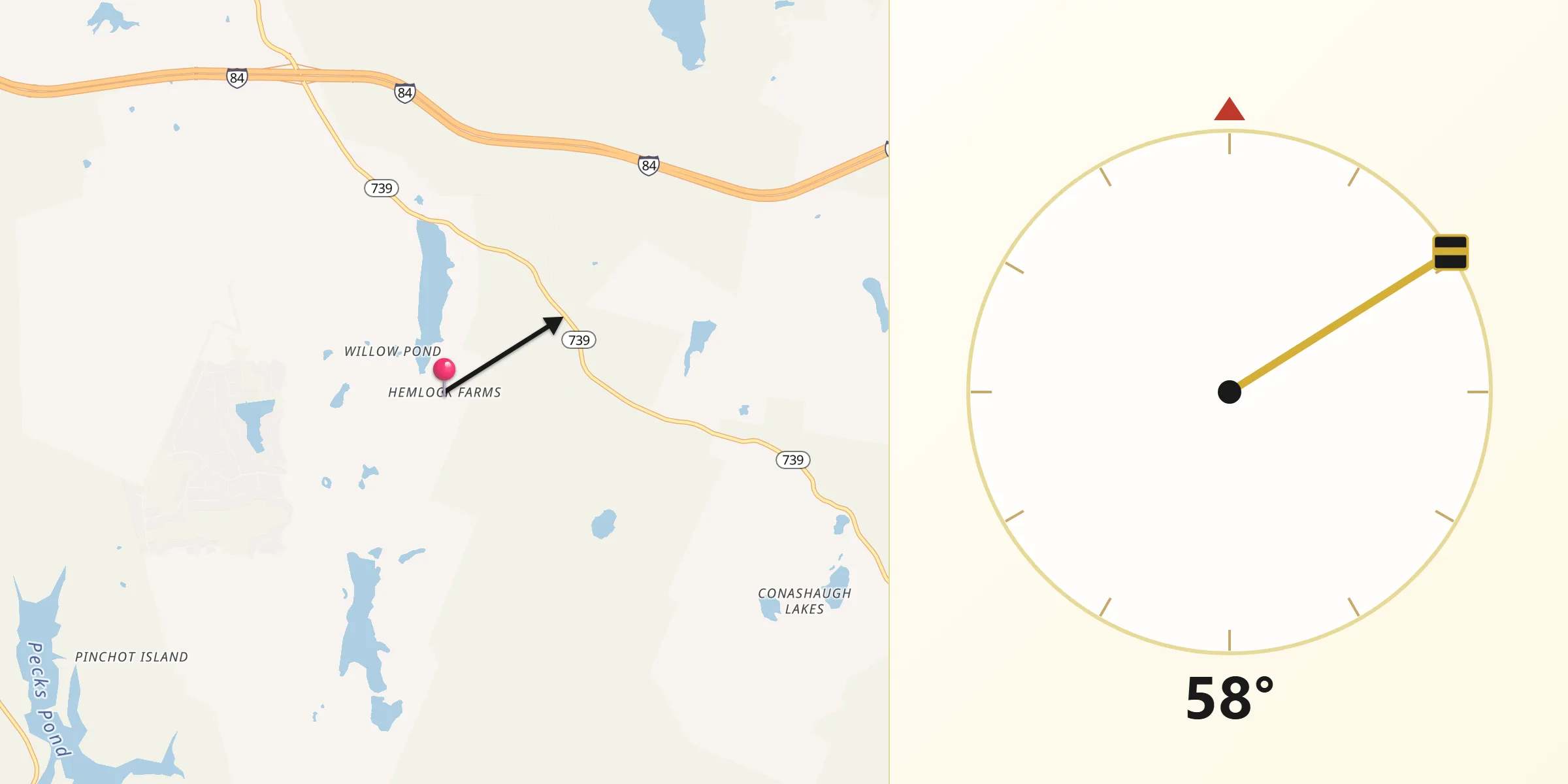 Qibla Direction from Hemlock Farms