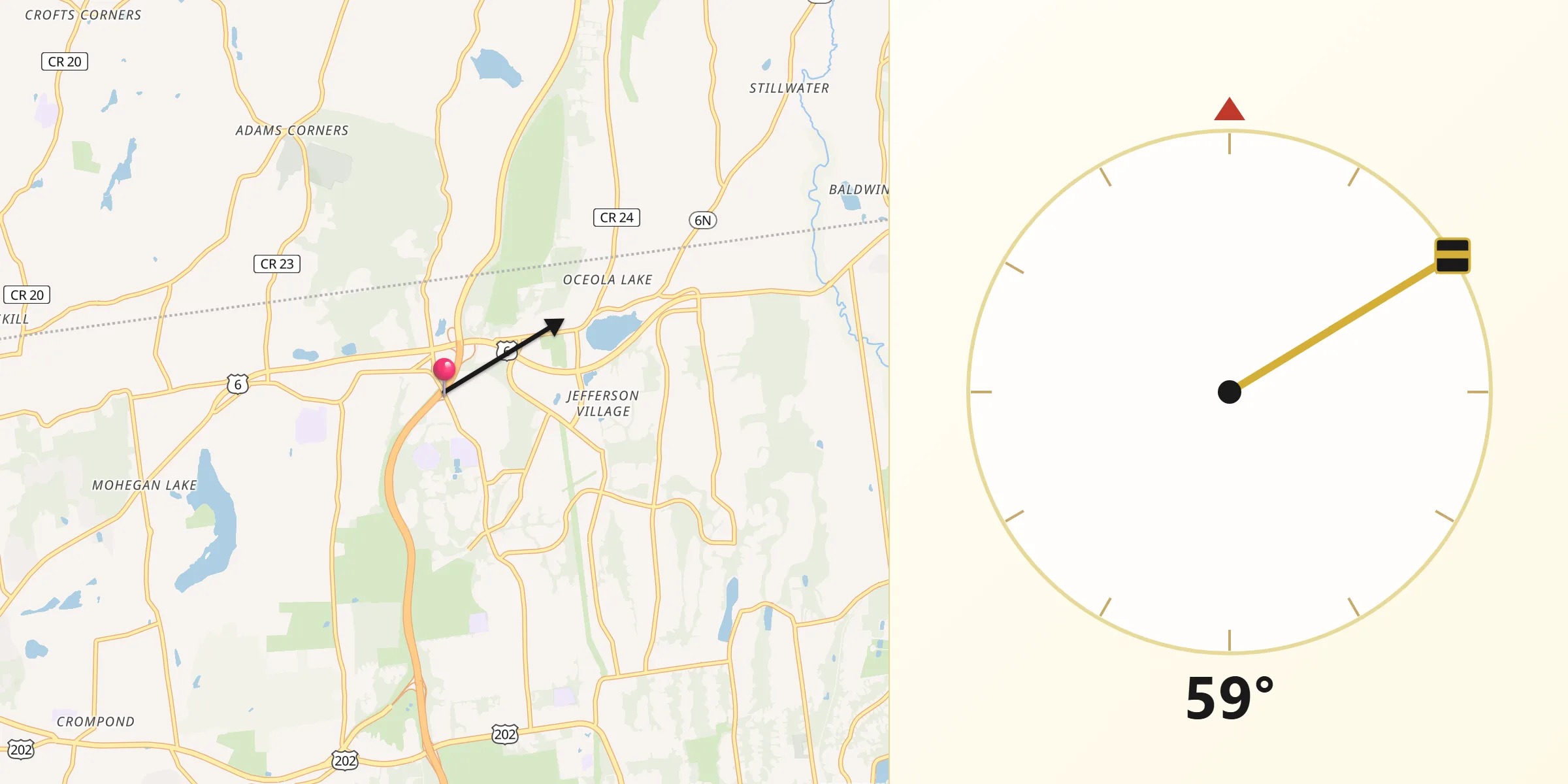Qibla Direction from Shrub Oak
