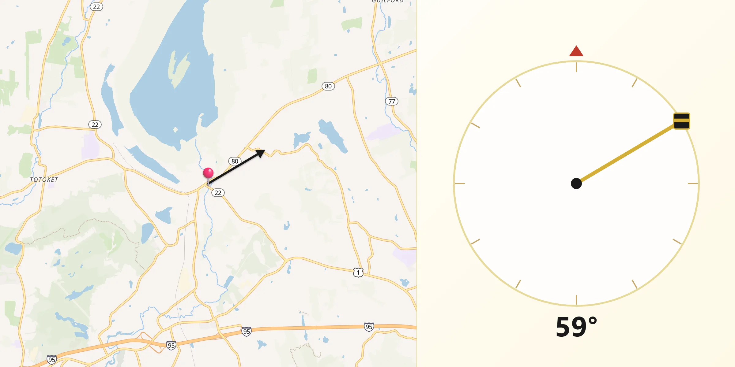 Qibla Direction from North Branford