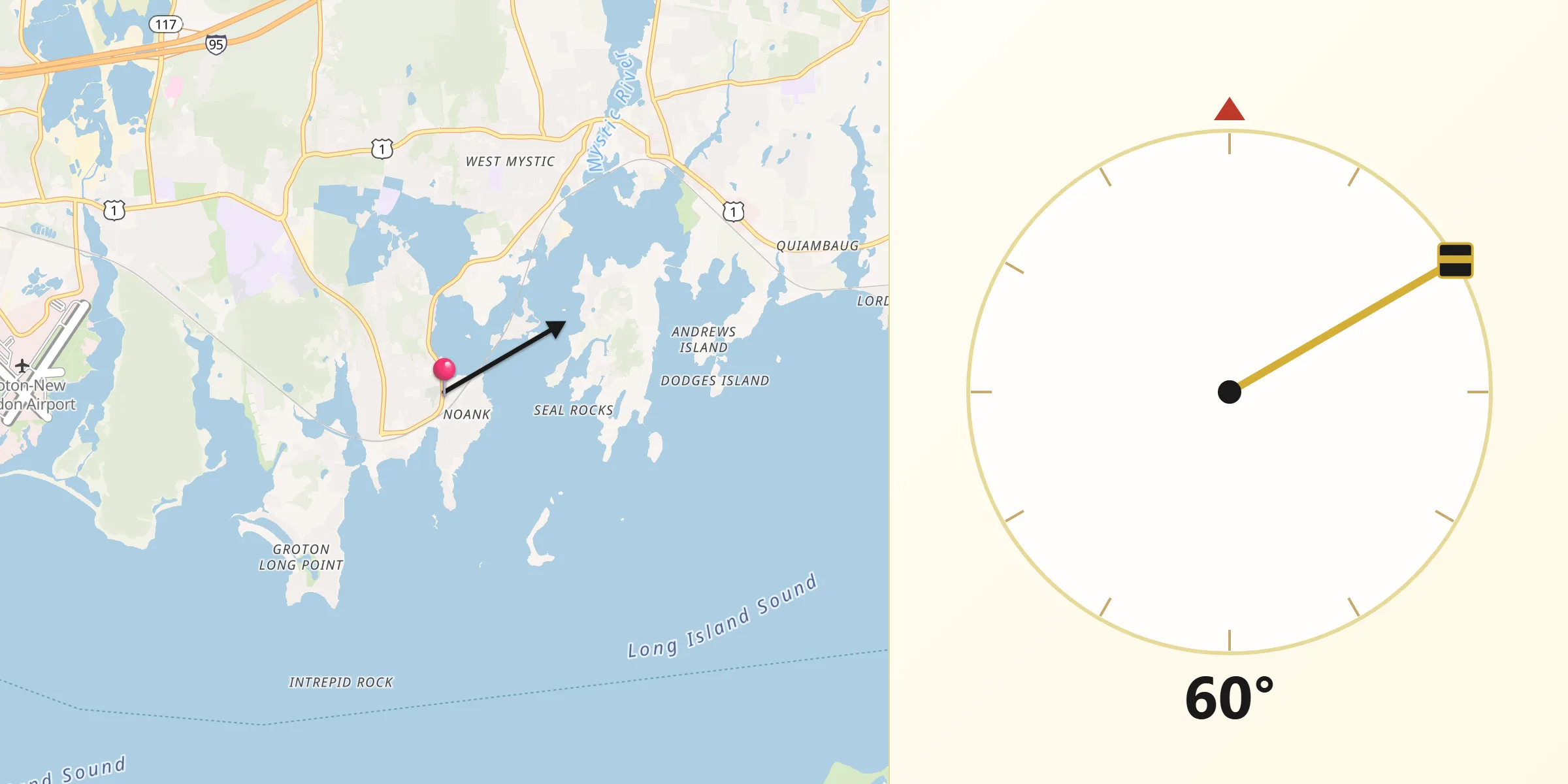 Qibla Direction from Noank