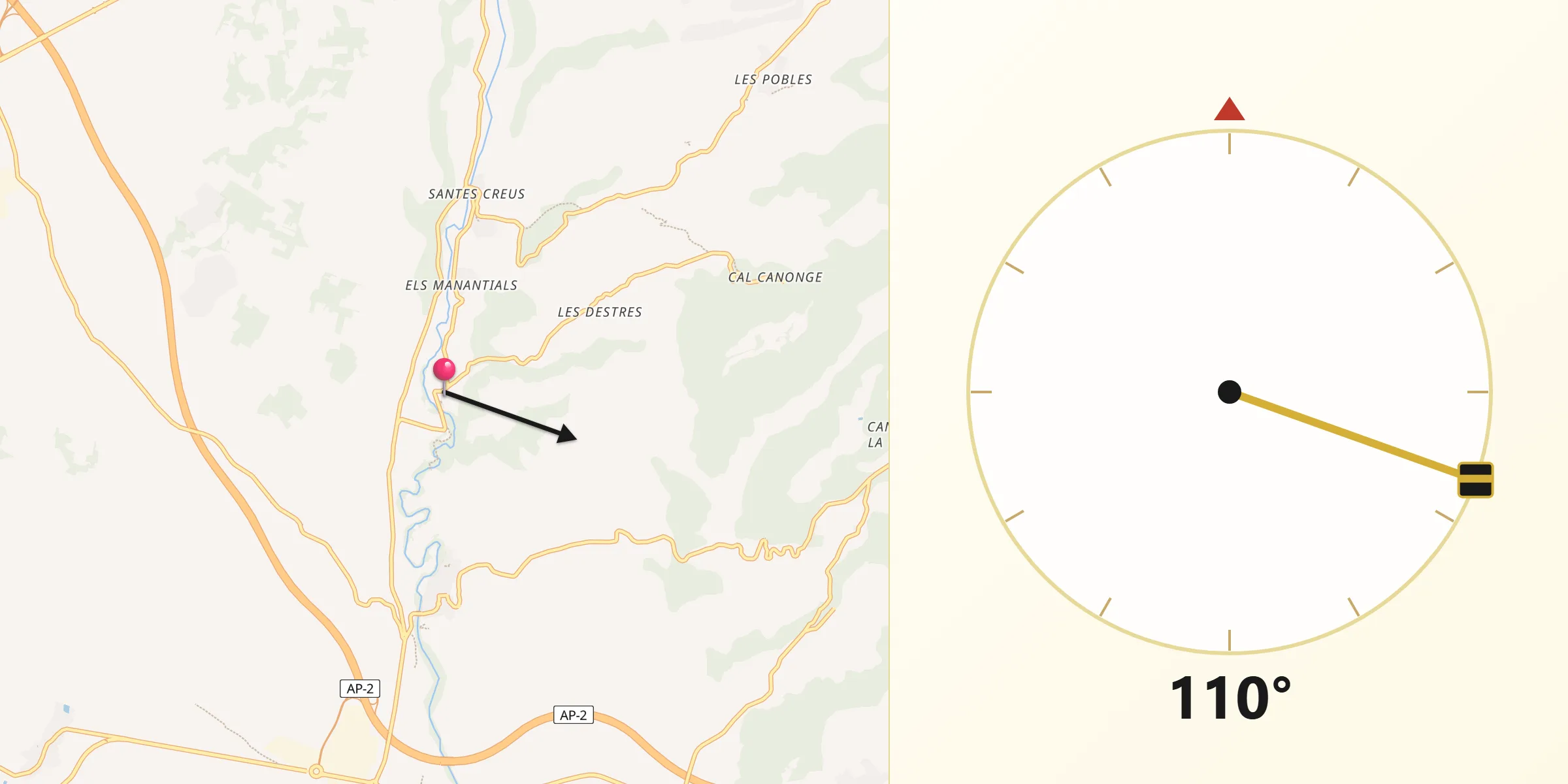Dirección de la Qibla desde Aiguamúrcia
