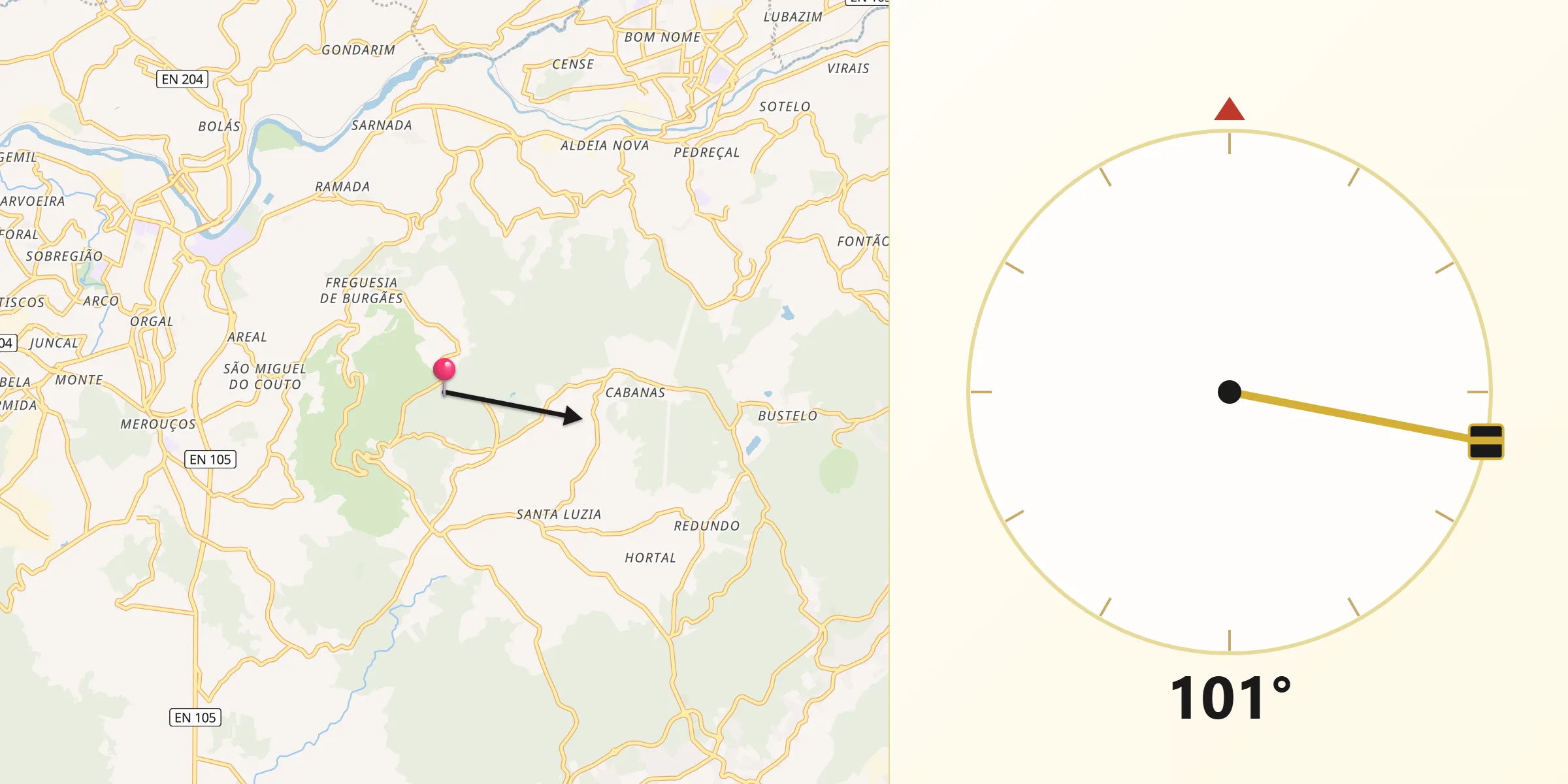Direção da Qibla a partir de Santo Tirso