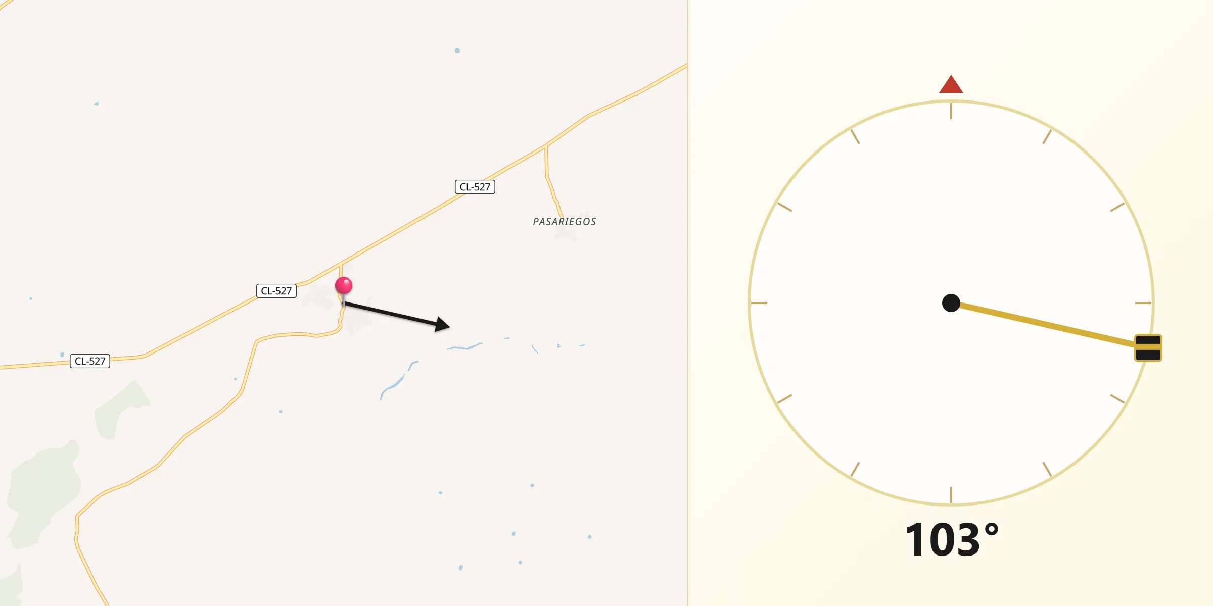 Dirección de la Qibla desde Villar del Buey