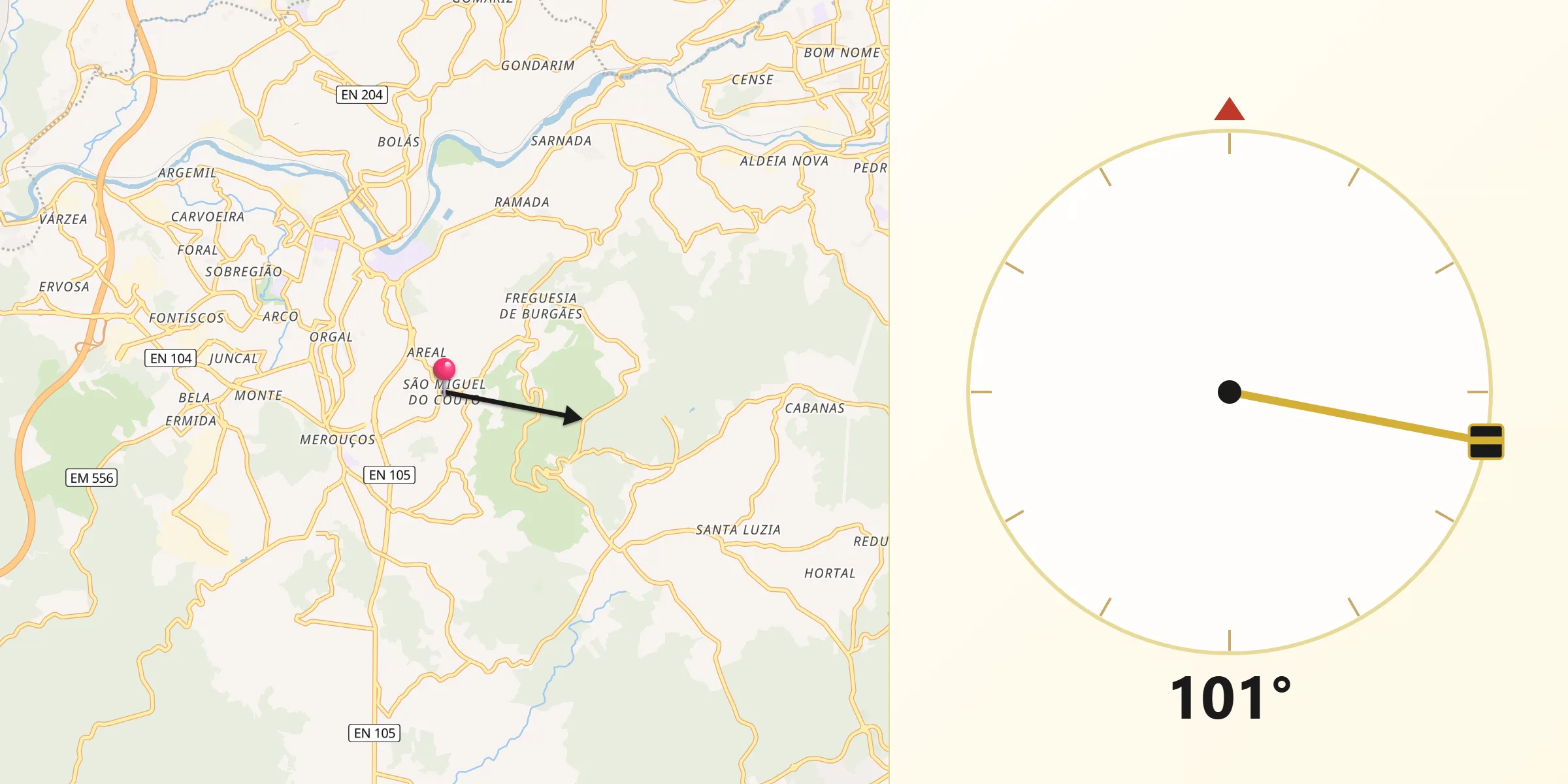 Direção da Qibla a partir de São Miguel do Couto