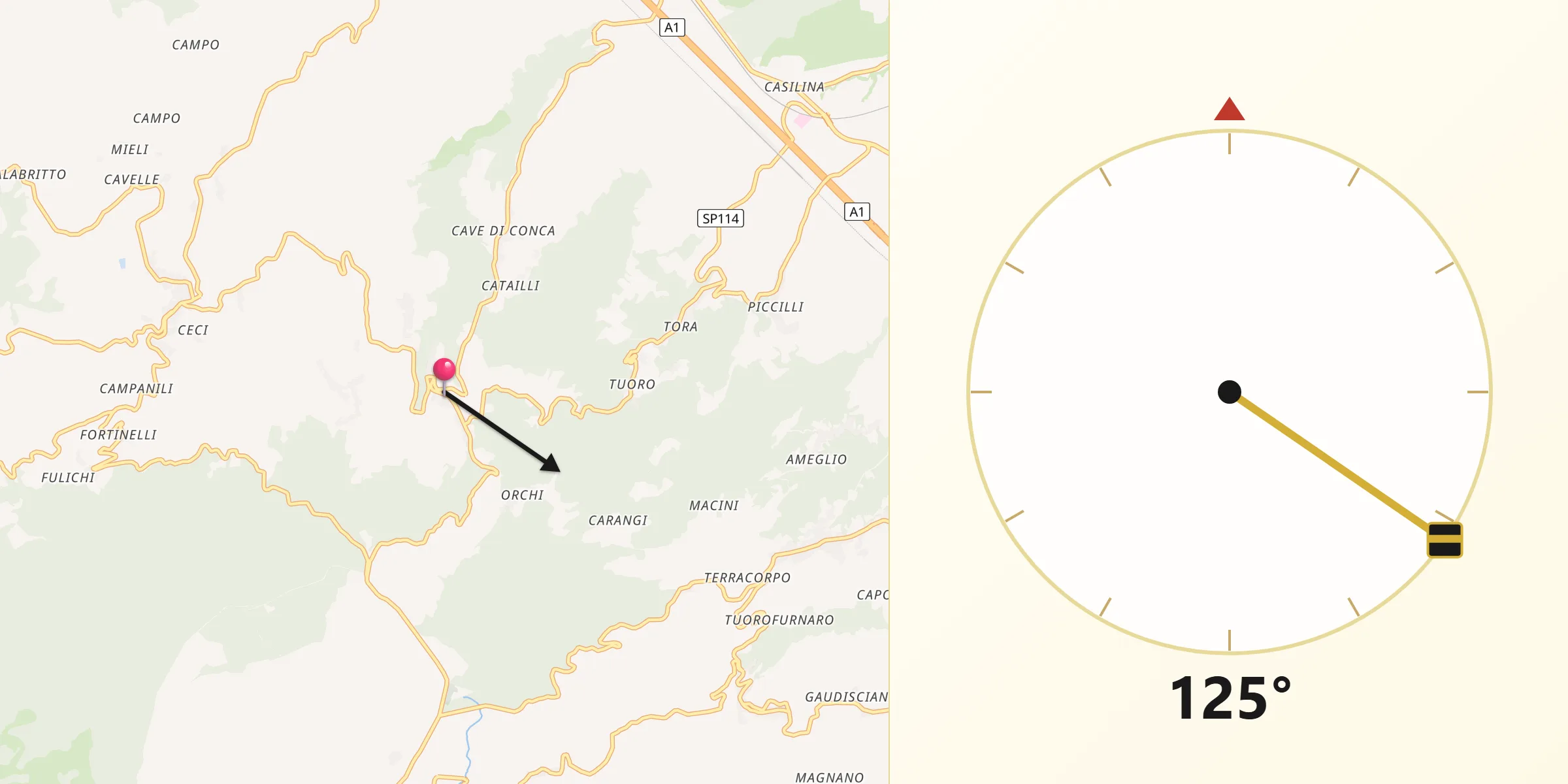 Direzione della Qibla da Conca della Campania