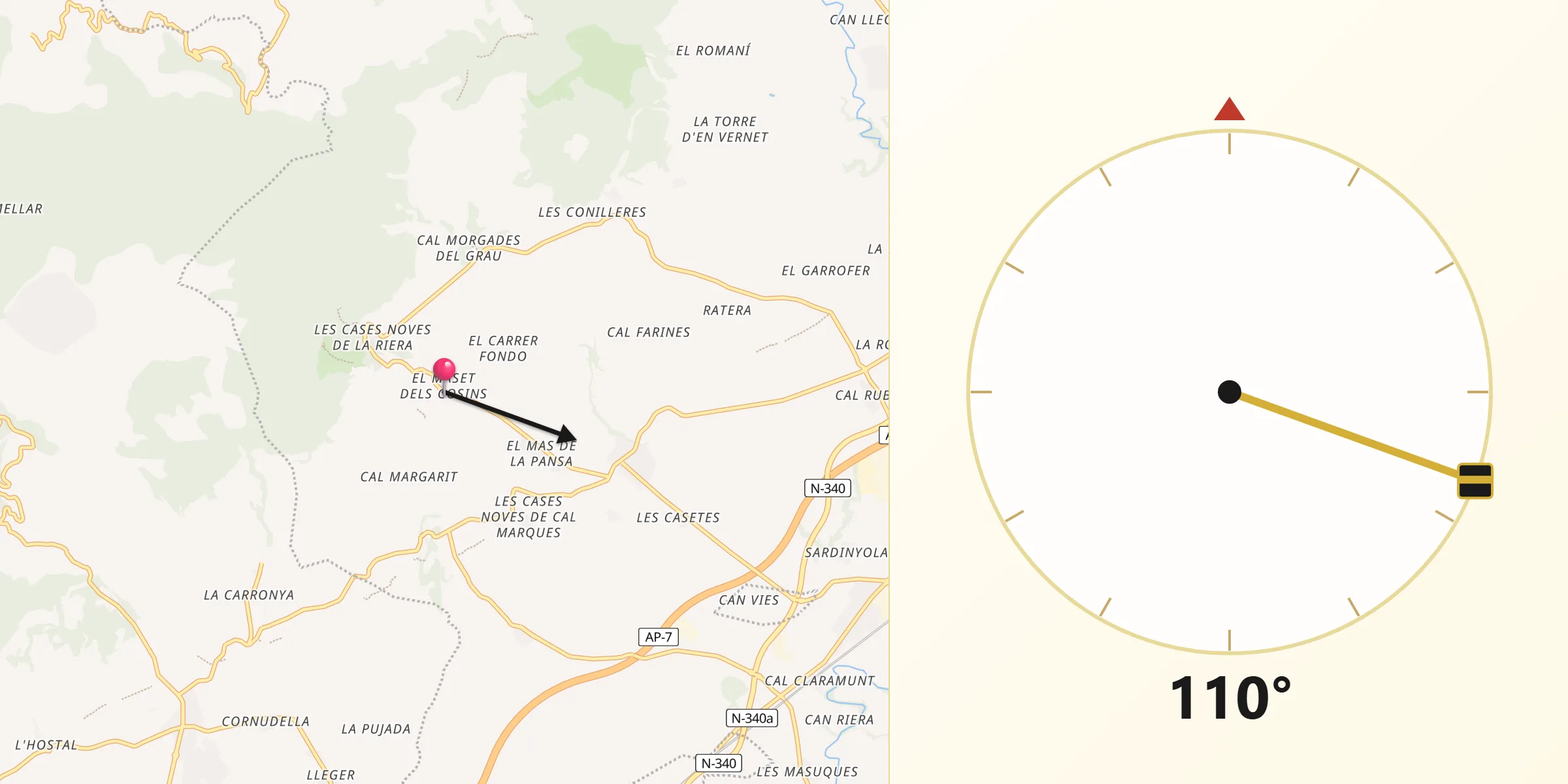 Dirección de la Qibla desde Castellví de la Marca