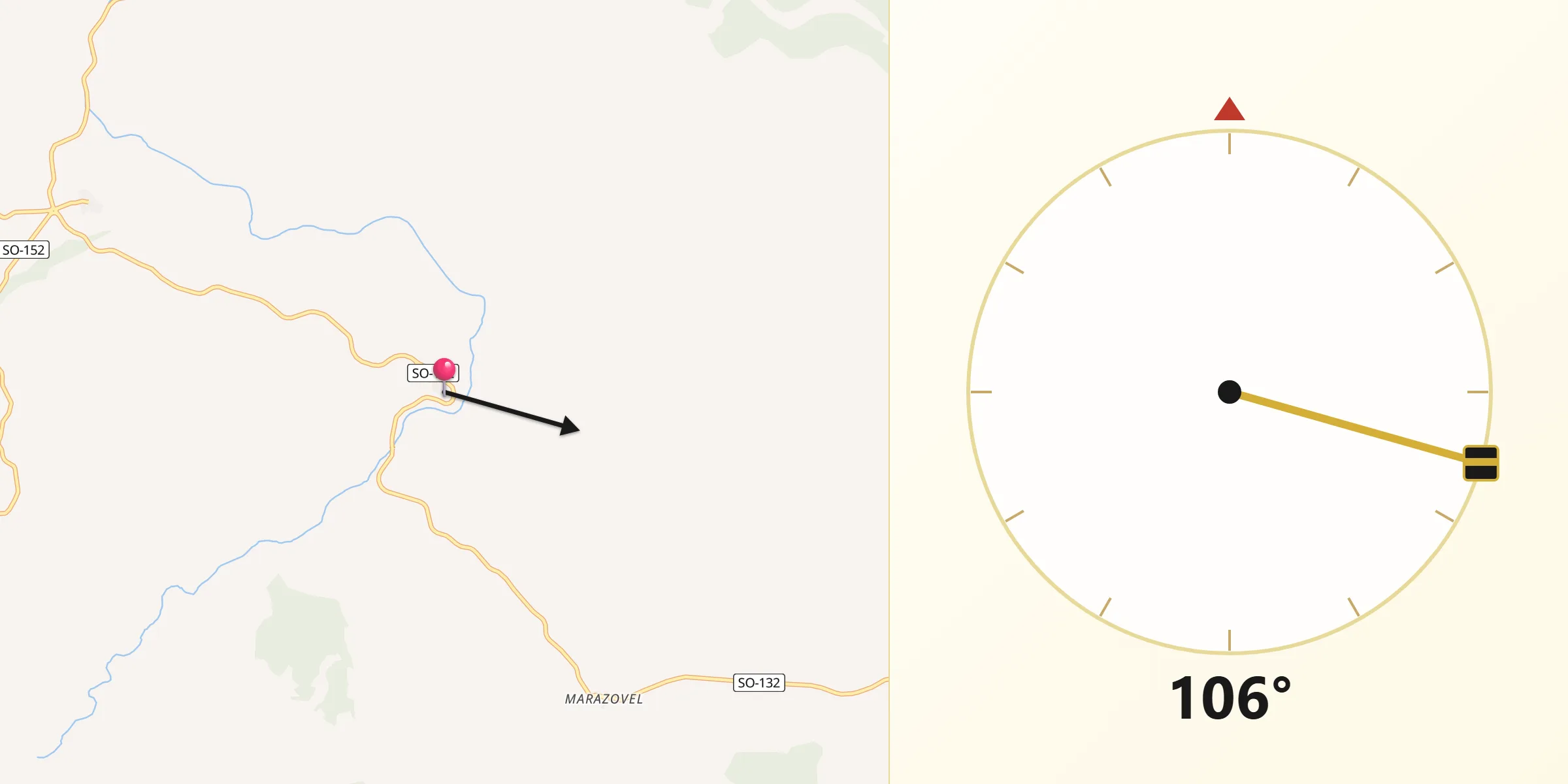 Dirección de la Qibla desde Rello