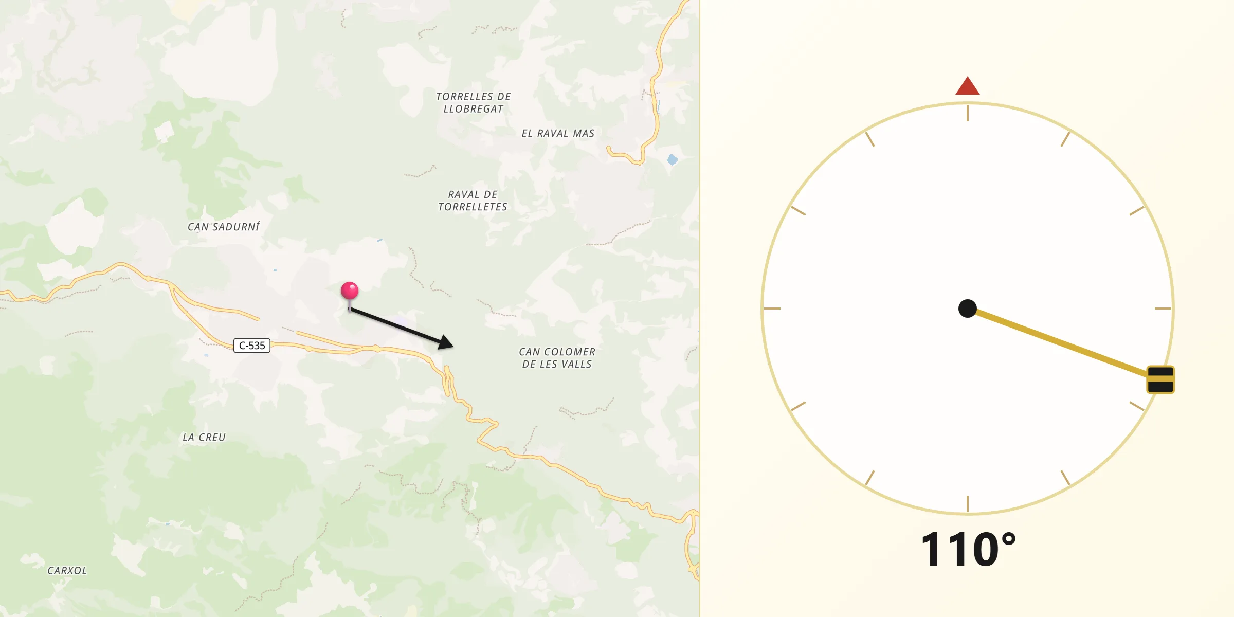 Dirección de la Qibla desde Begues