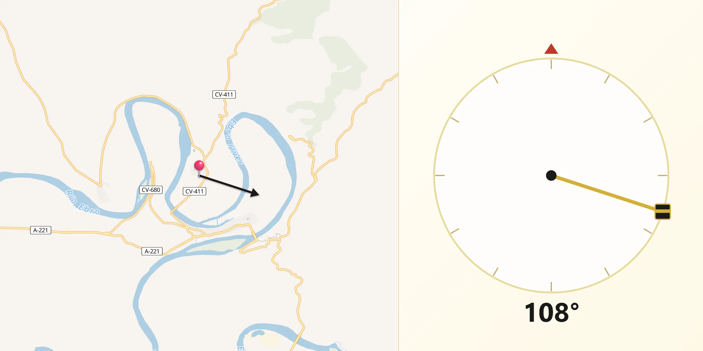 Dirección de la Qibla desde Alborge
