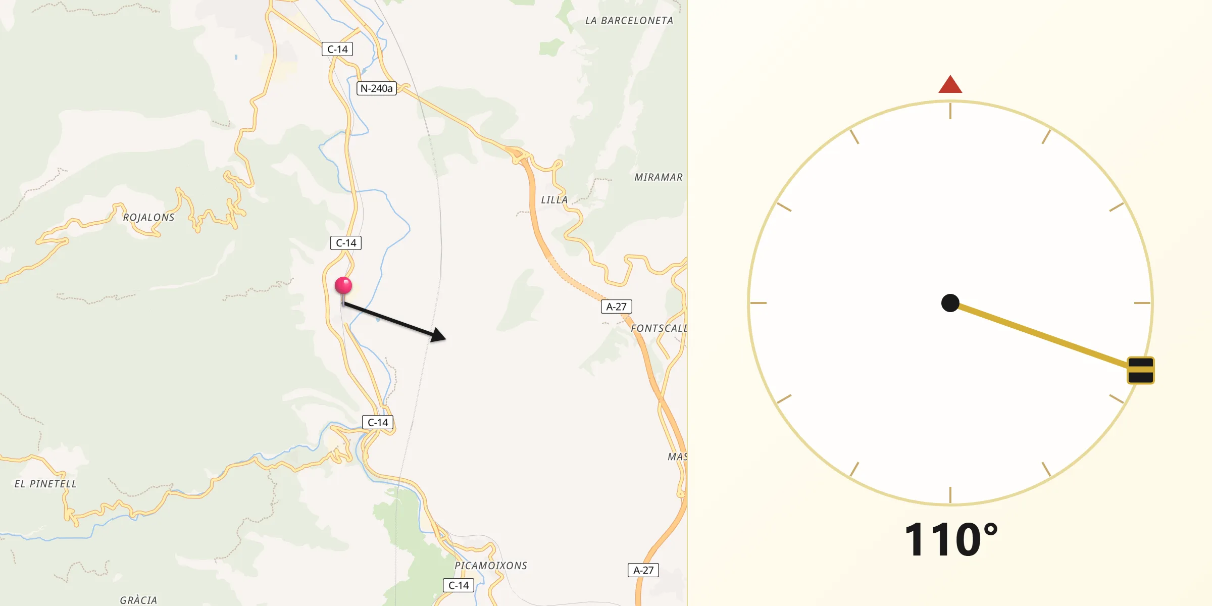 Dirección de la Qibla desde Vilaverd
