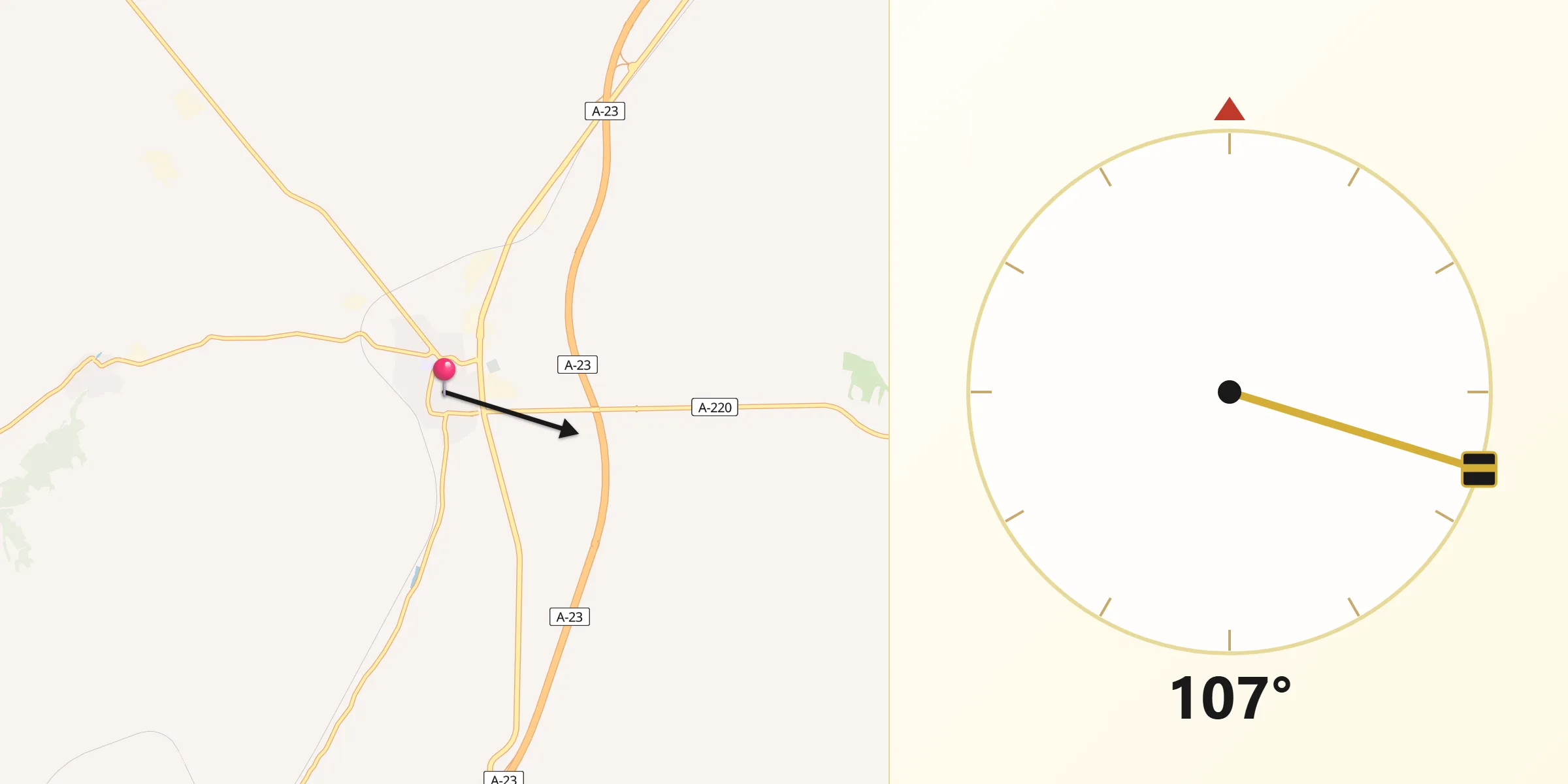 Dirección de la Qibla desde Cariñena
