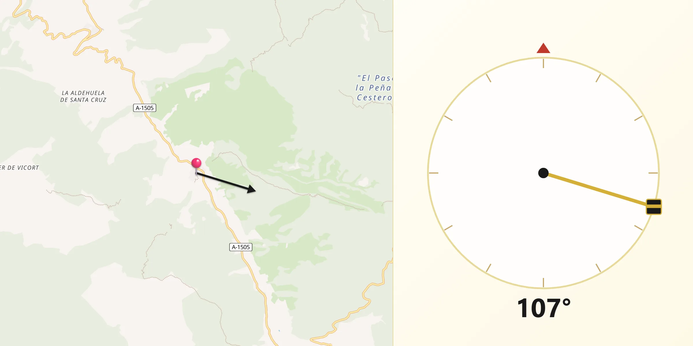 Dirección de la Qibla desde Tobed
