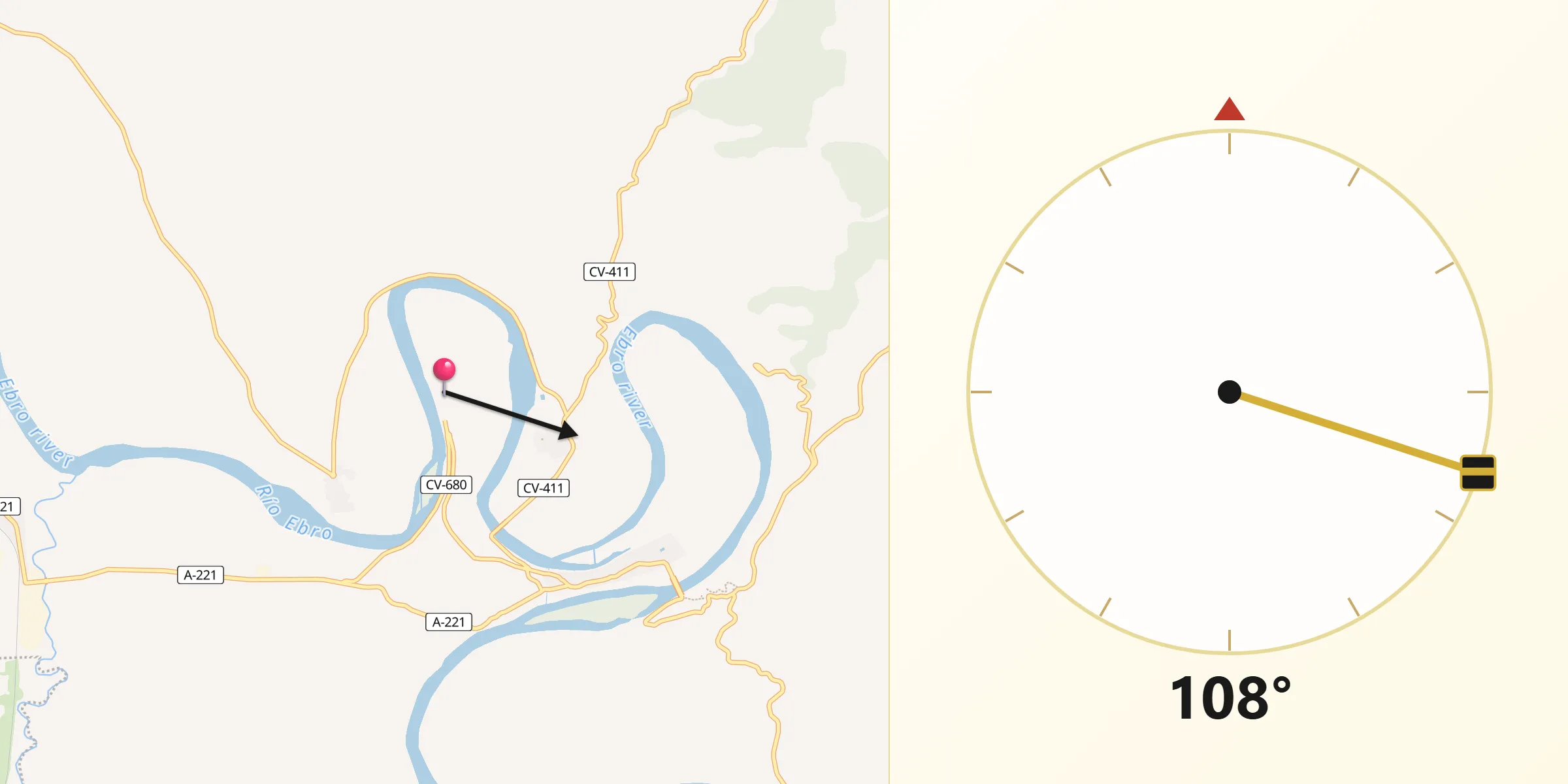 Dirección de la Qibla desde Cinco Olivas