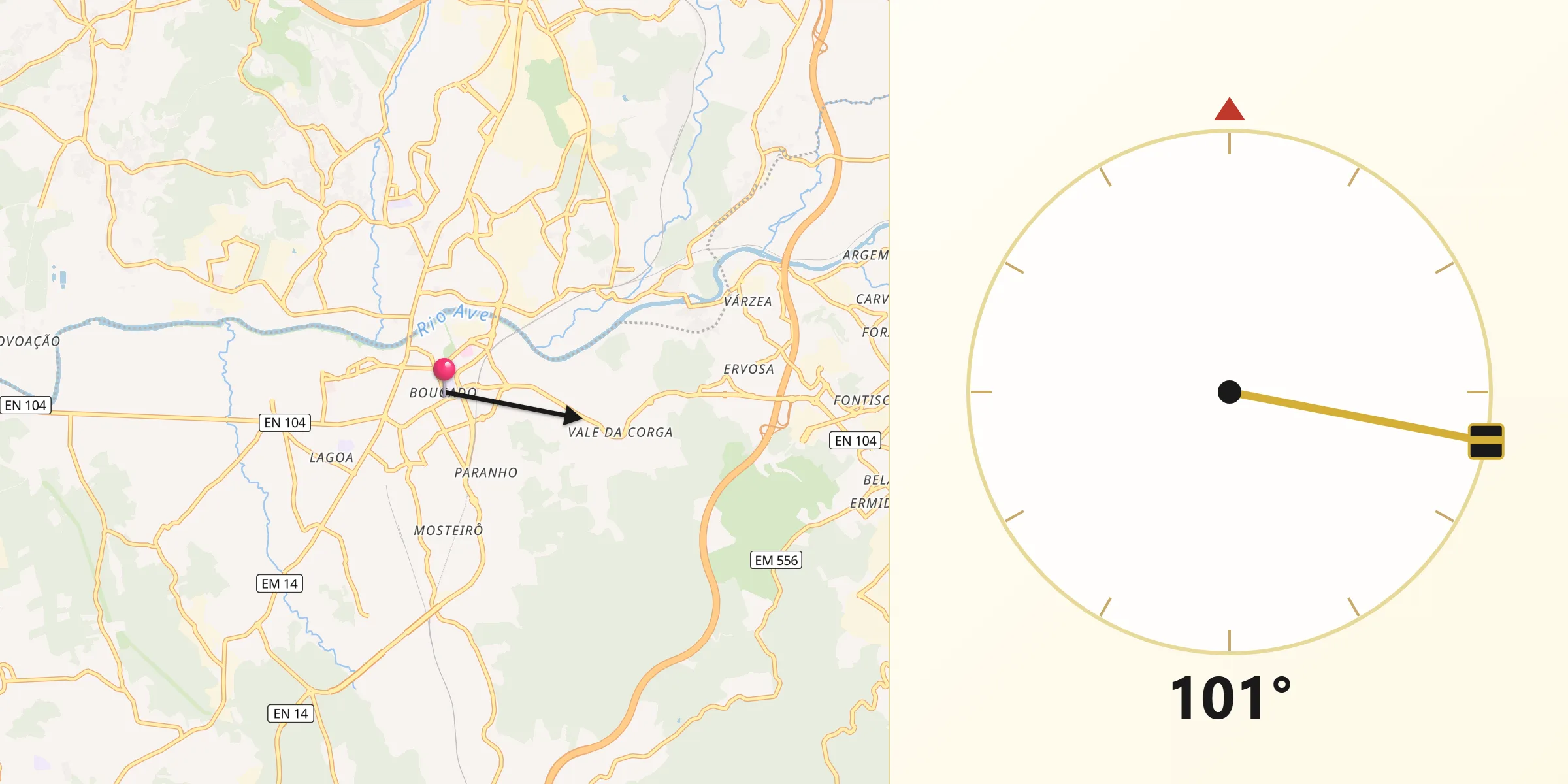 Direção da Qibla a partir de Bougado