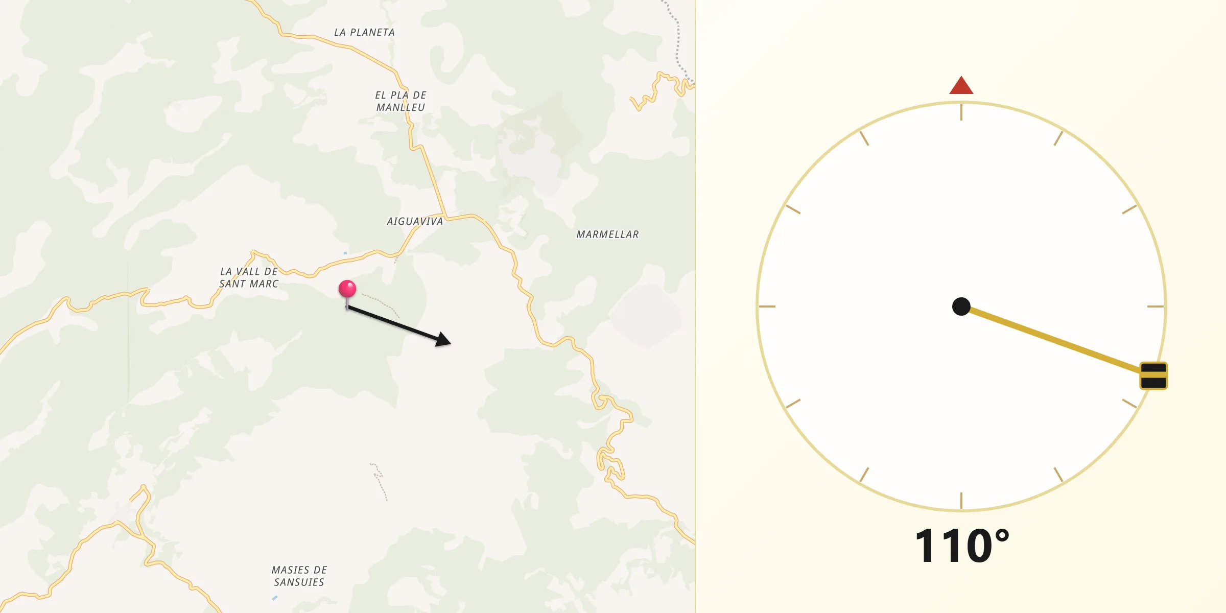 Dirección de la Qibla desde Montmell