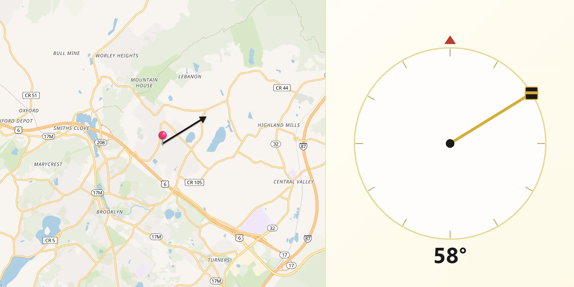Qibla Direction from Kiryas Joel